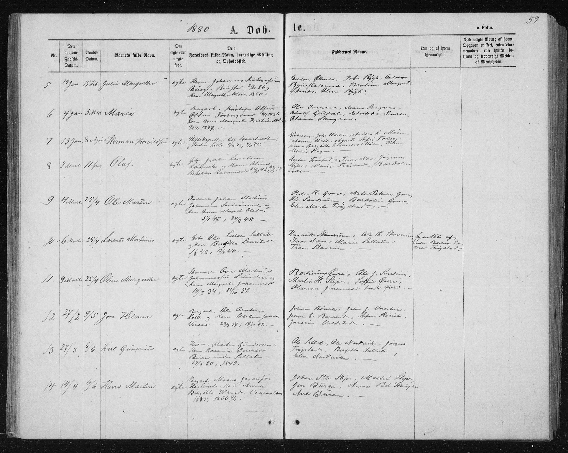 Ministerialprotokoller, klokkerbøker og fødselsregistre - Nord-Trøndelag, AV/SAT-A-1458/722/L0219: Parish register (official) no. 722A06, 1868-1880, p. 59