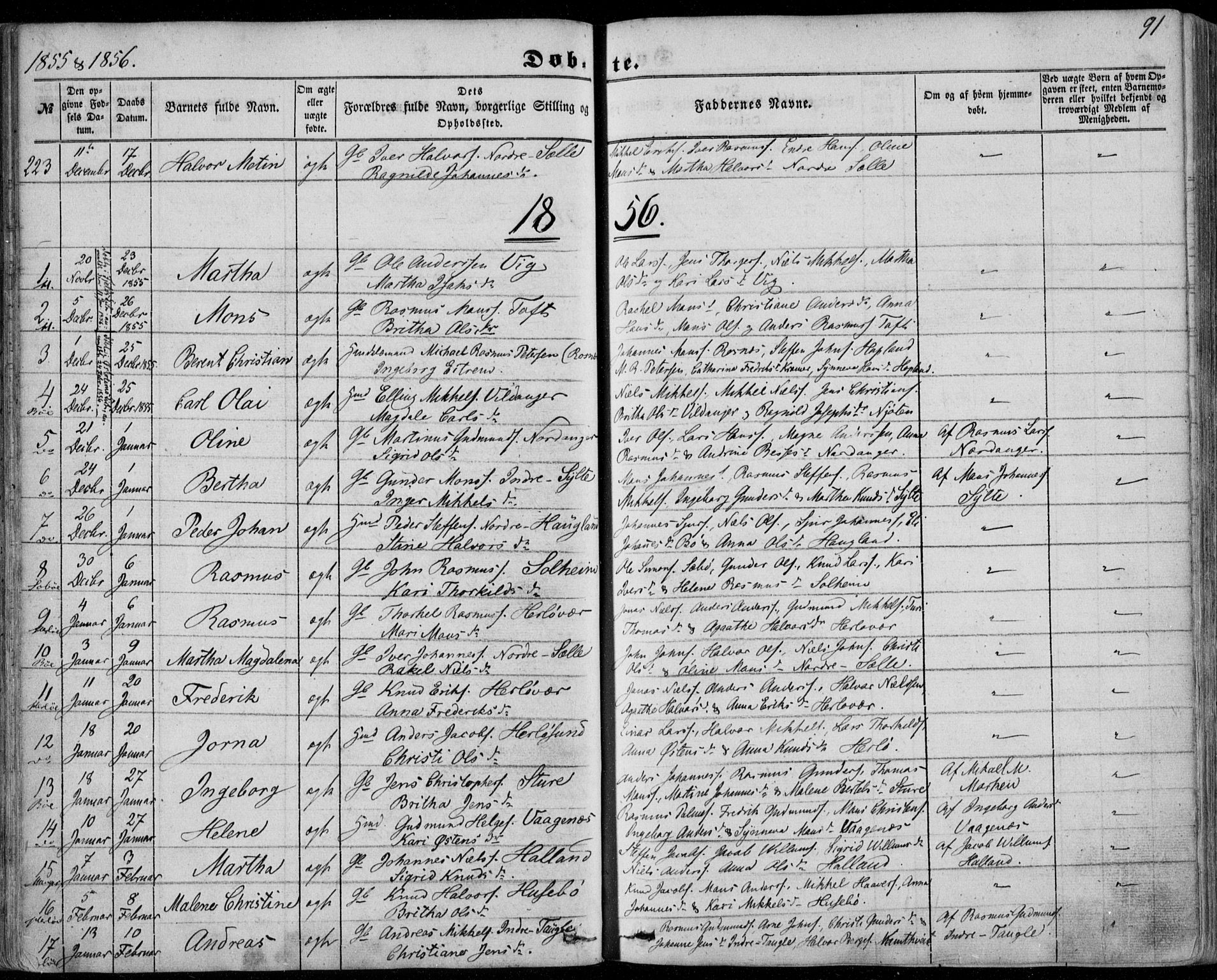 Manger sokneprestembete, SAB/A-76801/H/Haa: Parish register (official) no. A 6, 1849-1859, p. 91