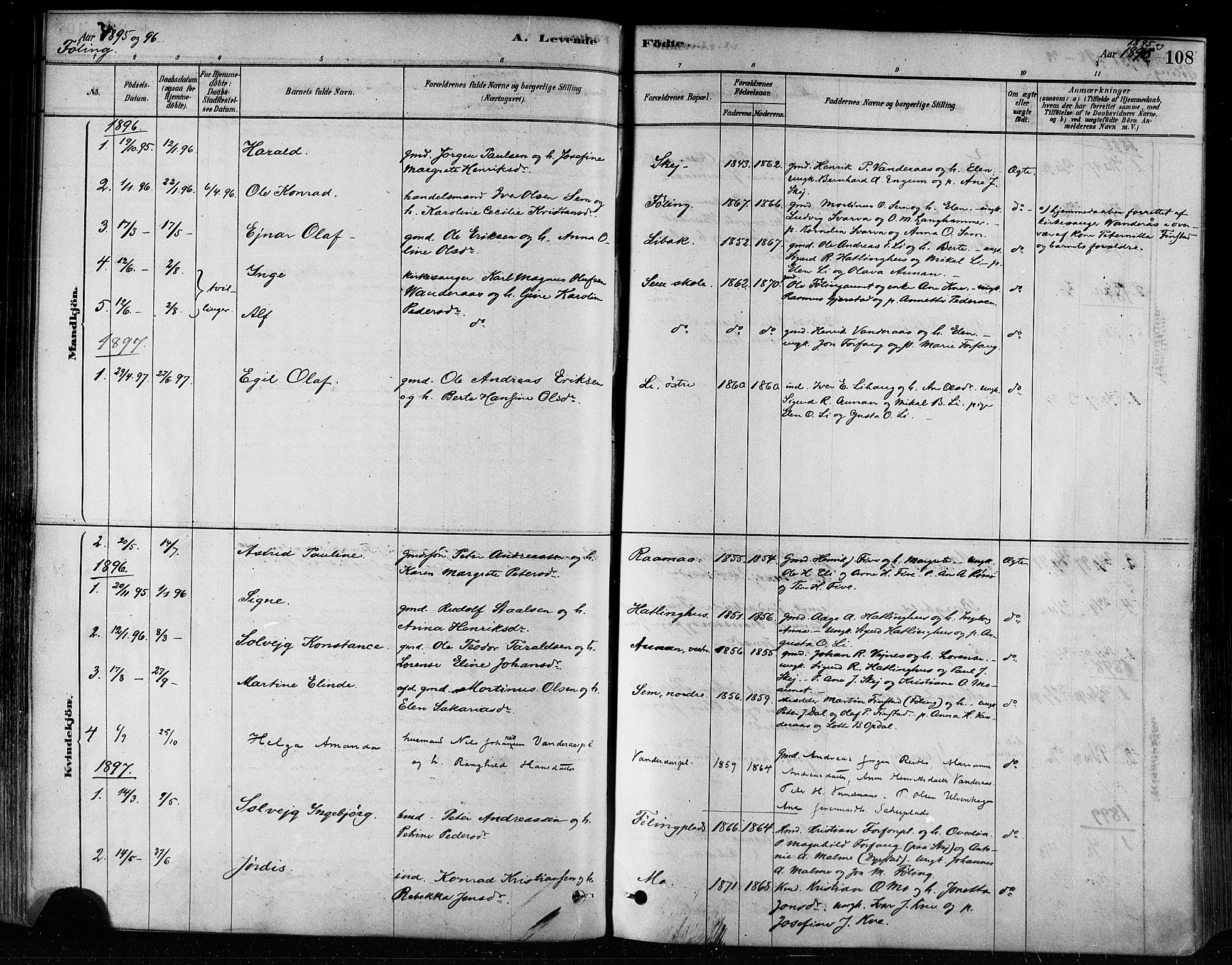 Ministerialprotokoller, klokkerbøker og fødselsregistre - Nord-Trøndelag, SAT/A-1458/746/L0449: Parish register (official) no. 746A07 /3, 1878-1899, p. 108