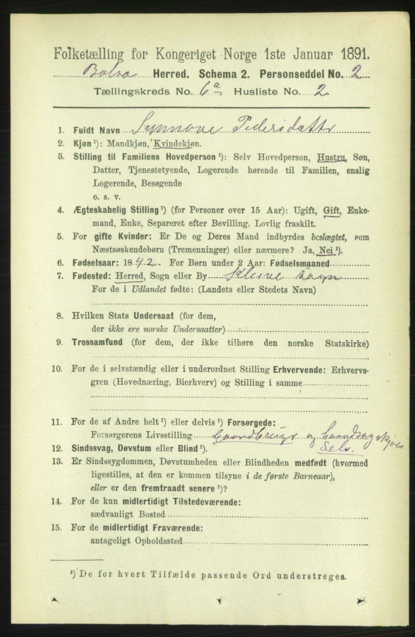 RA, 1891 census for 1544 Bolsøy, 1891, p. 3736