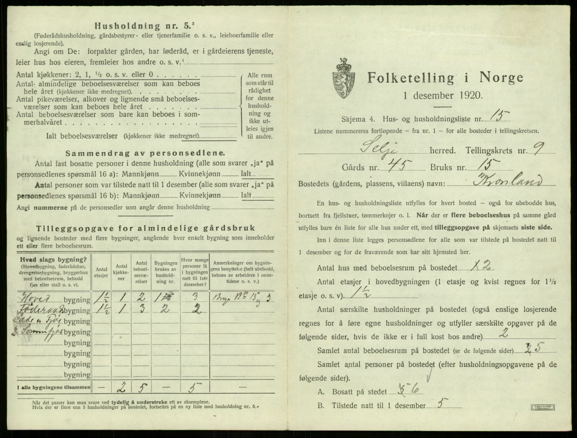 SAB, 1920 census for Selje, 1920, p. 573