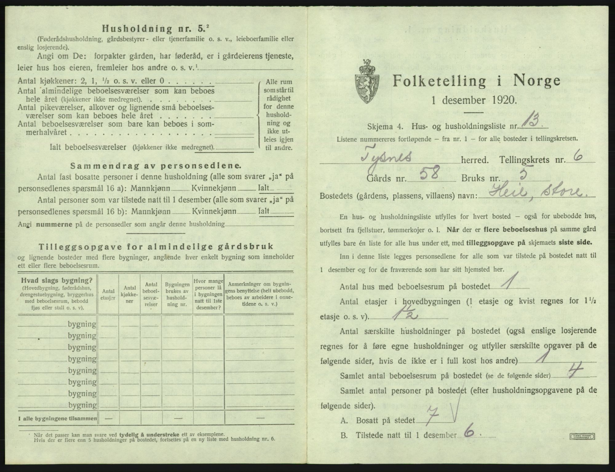 SAB, 1920 census for Tysnes, 1920, p. 541