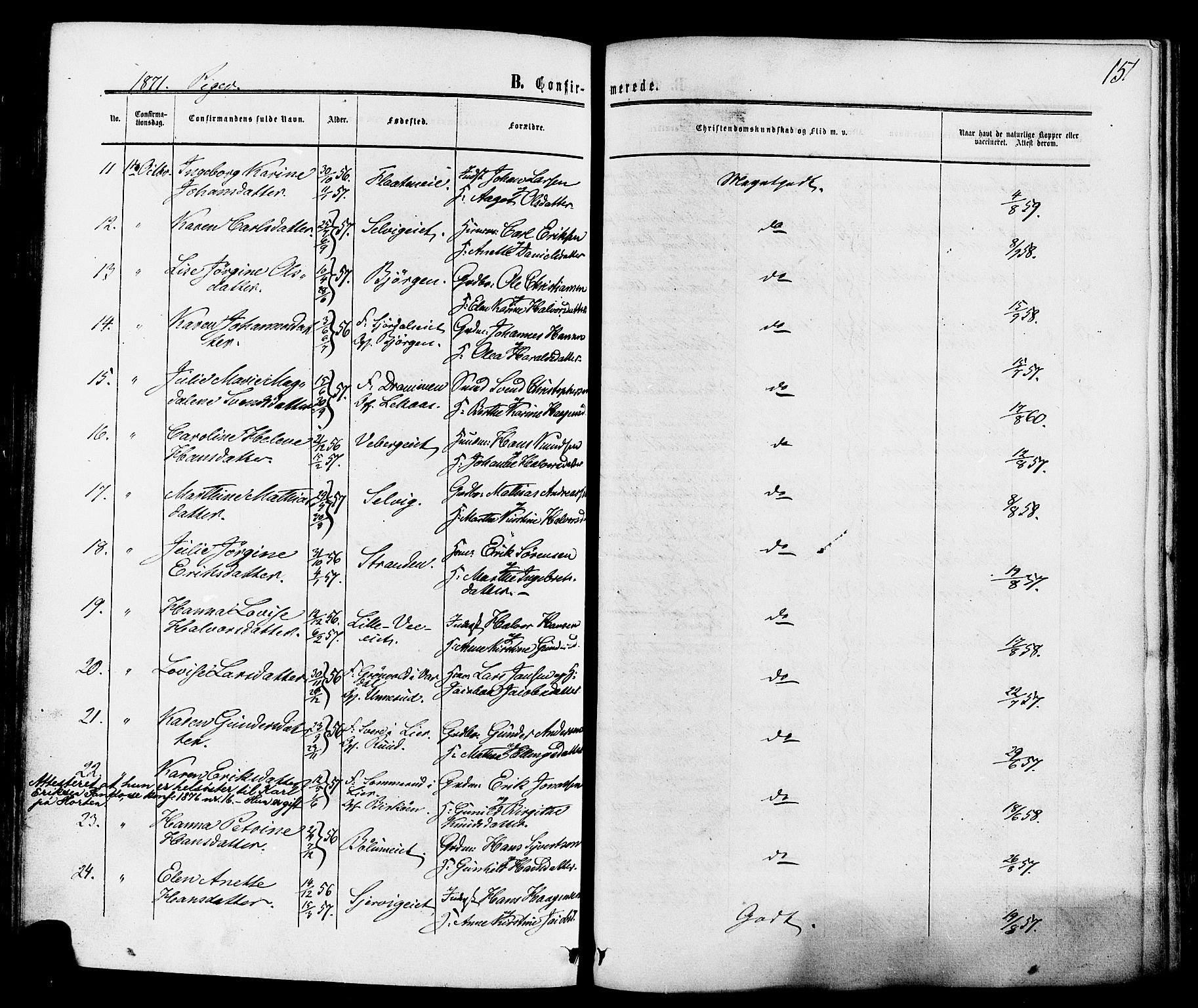 Sande Kirkebøker, AV/SAKO-A-53/F/Fa/L0005: Parish register (official) no. 5, 1865-1877, p. 151