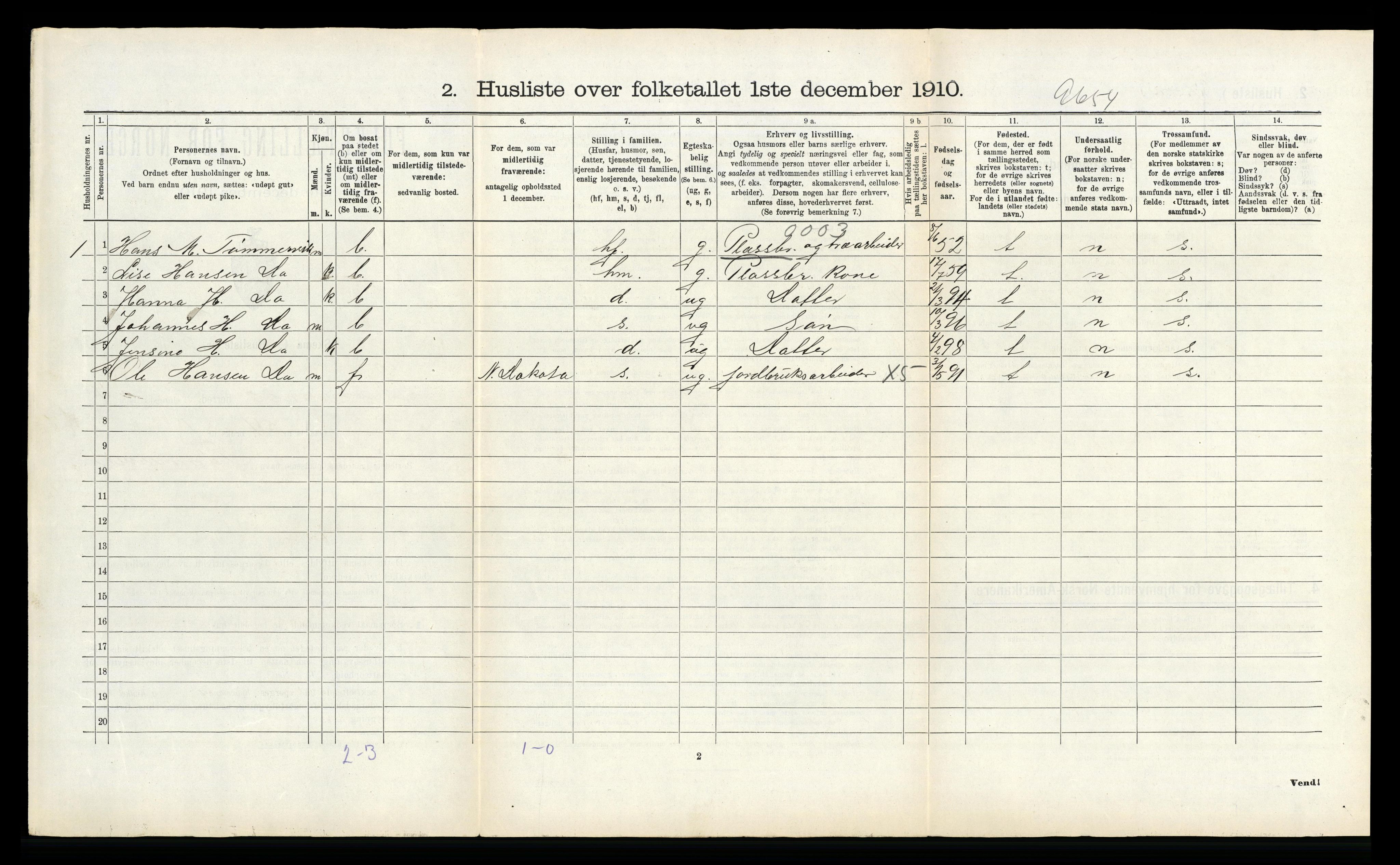 RA, 1910 census for Stamnes, 1910, p. 671