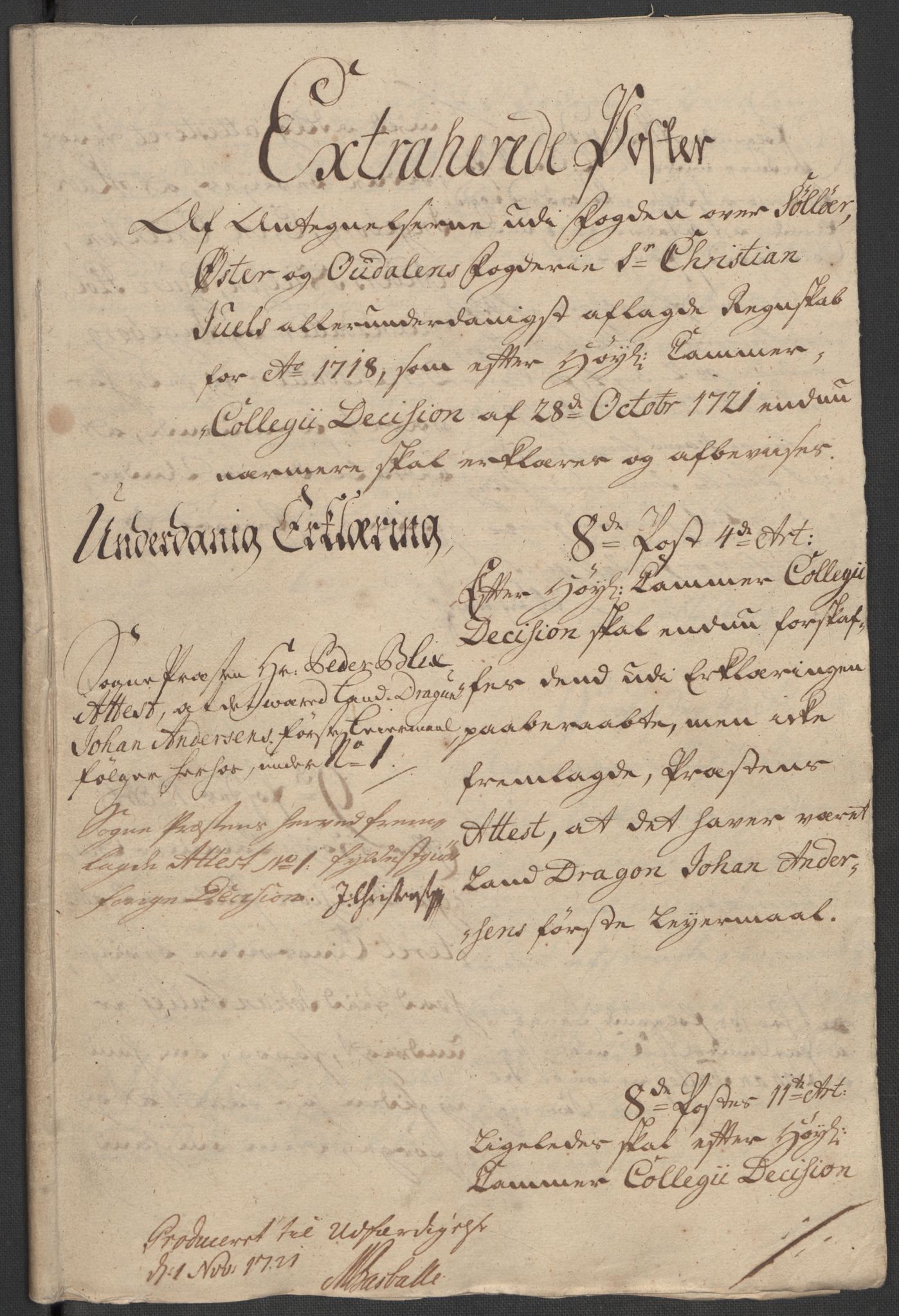 Rentekammeret inntil 1814, Reviderte regnskaper, Fogderegnskap, RA/EA-4092/R13/L0857: Fogderegnskap Solør, Odal og Østerdal, 1718, p. 427
