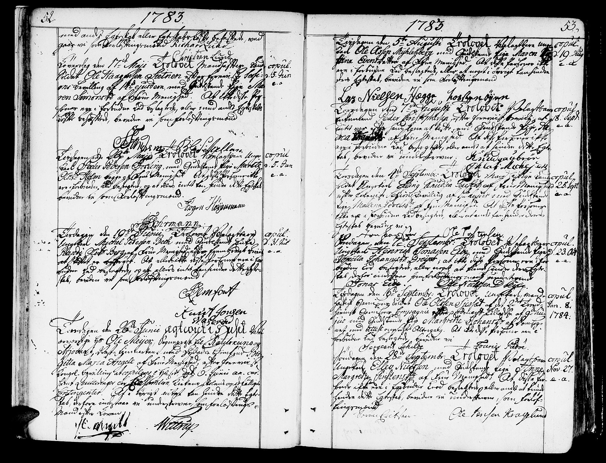 Ministerialprotokoller, klokkerbøker og fødselsregistre - Sør-Trøndelag, SAT/A-1456/602/L0105: Parish register (official) no. 602A03, 1774-1814, p. 52-53