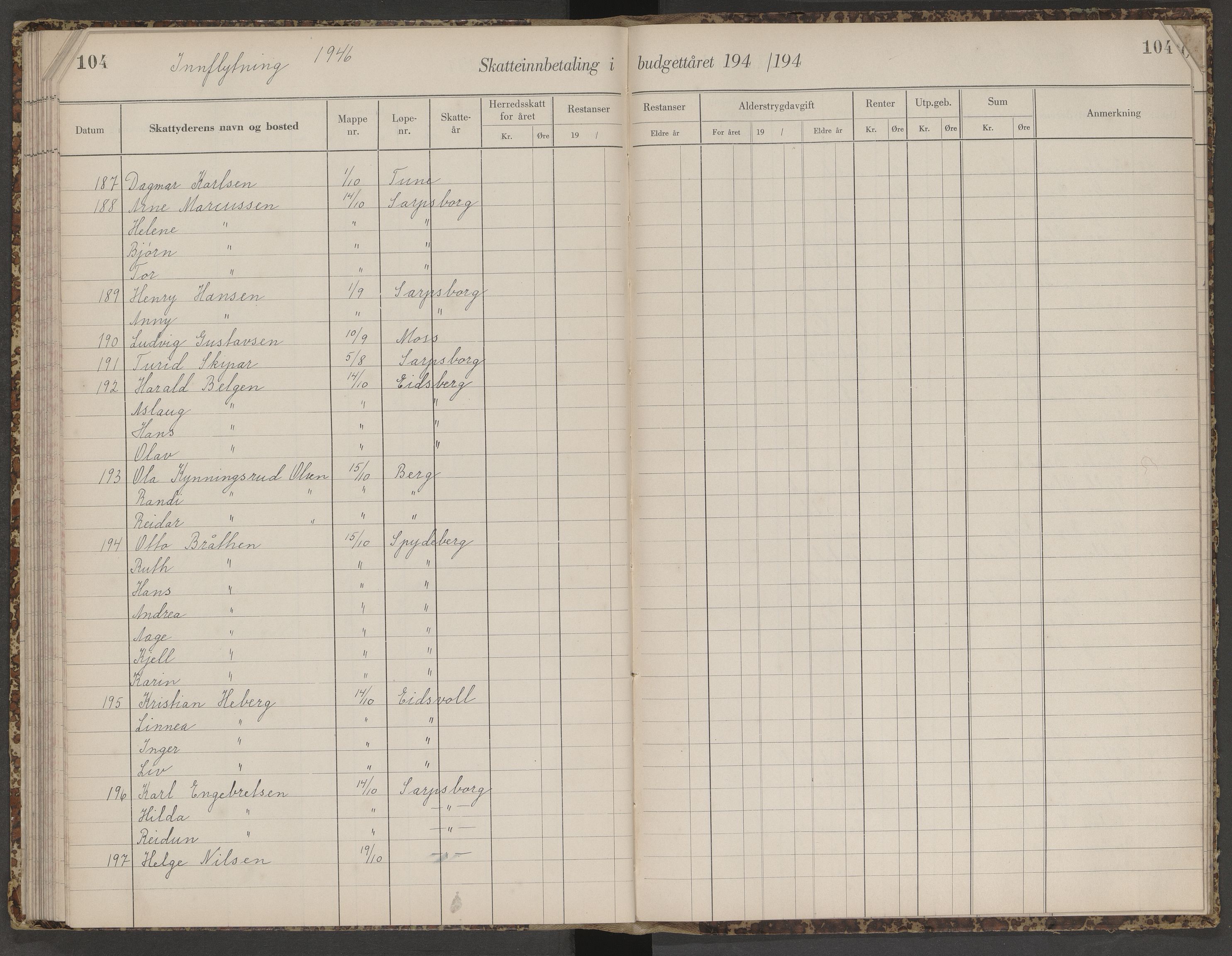 Skjeberg folkeregister, AV/SAO-A-10495/K/Ka/L0003: Fortegnelse over inn- og utflyttede, 1943-1947, p. 104