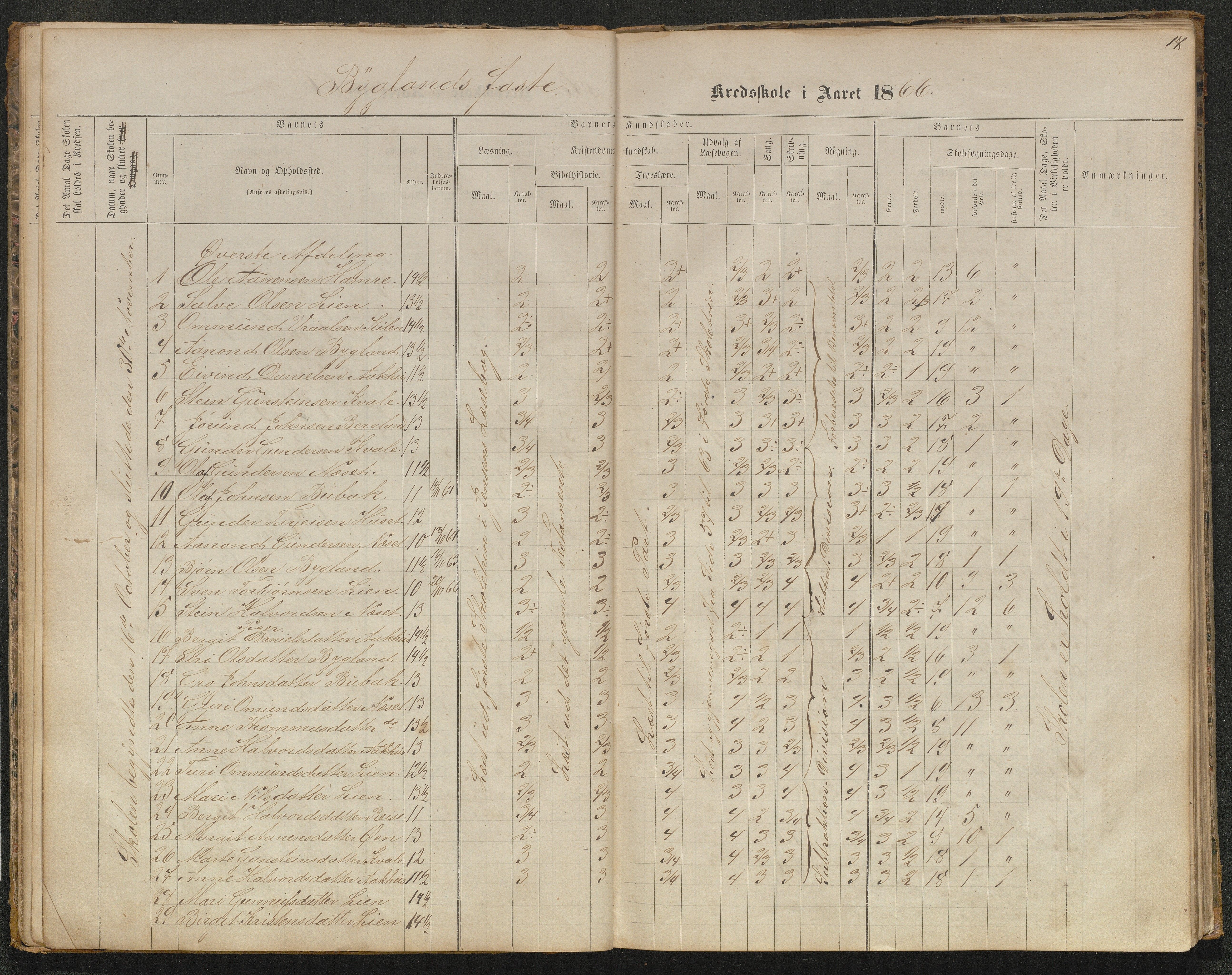 Bygland kommune, Skulekrinsar i Midt-Bygland, AAKS/KA0938-550b/F5/L0001: Skuleprotokoll Bygland, 1863-1882, p. 17