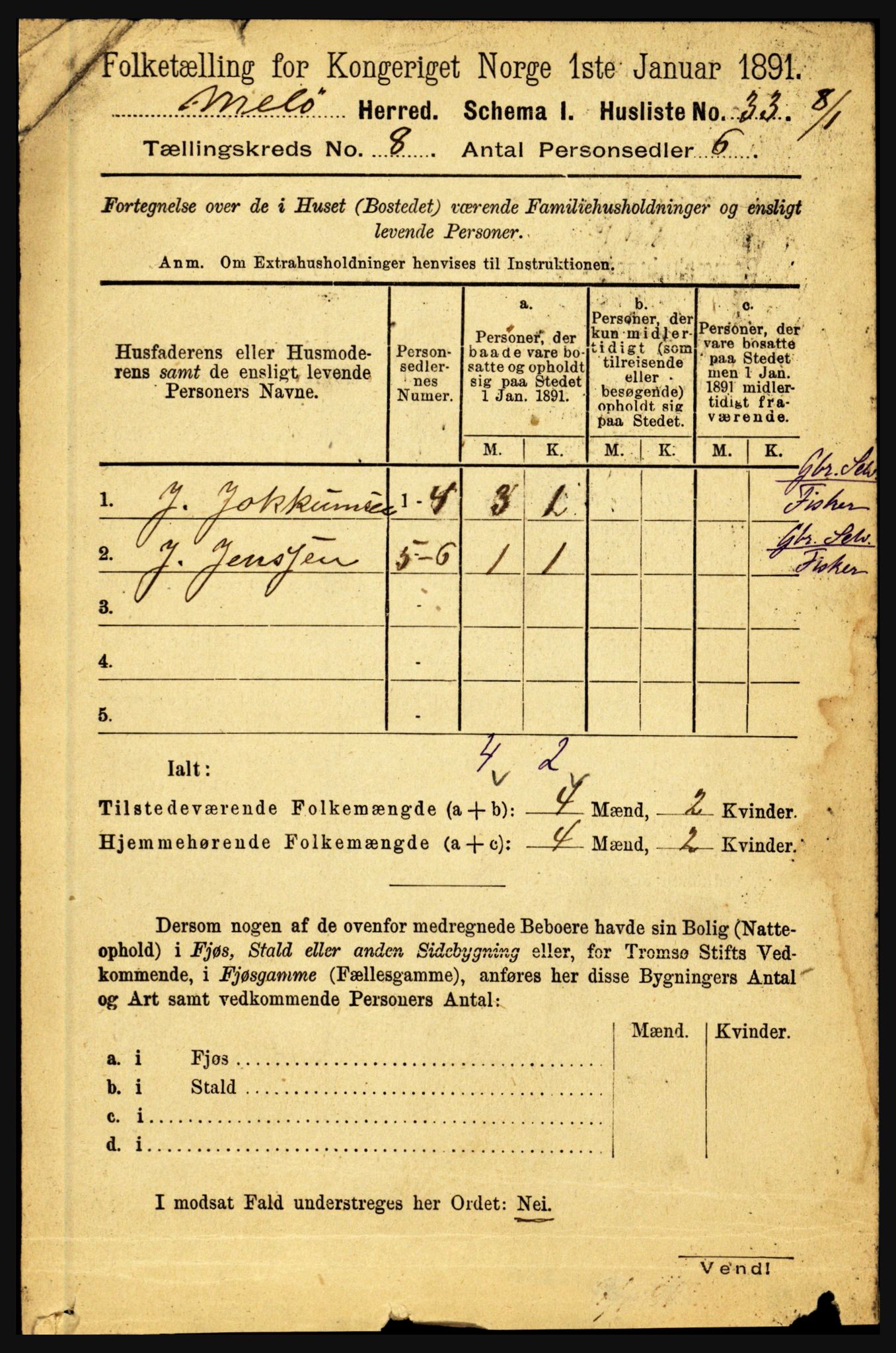 RA, 1891 census for 1837 Meløy, 1891, p. 3313