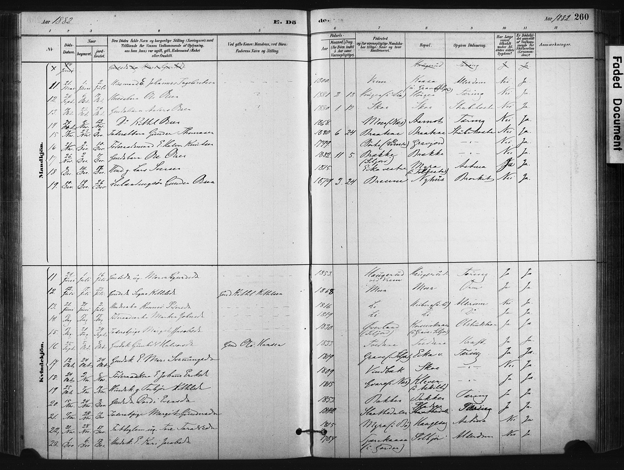 Bø kirkebøker, AV/SAKO-A-257/F/Fa/L0010: Parish register (official) no. 10, 1880-1892, p. 260