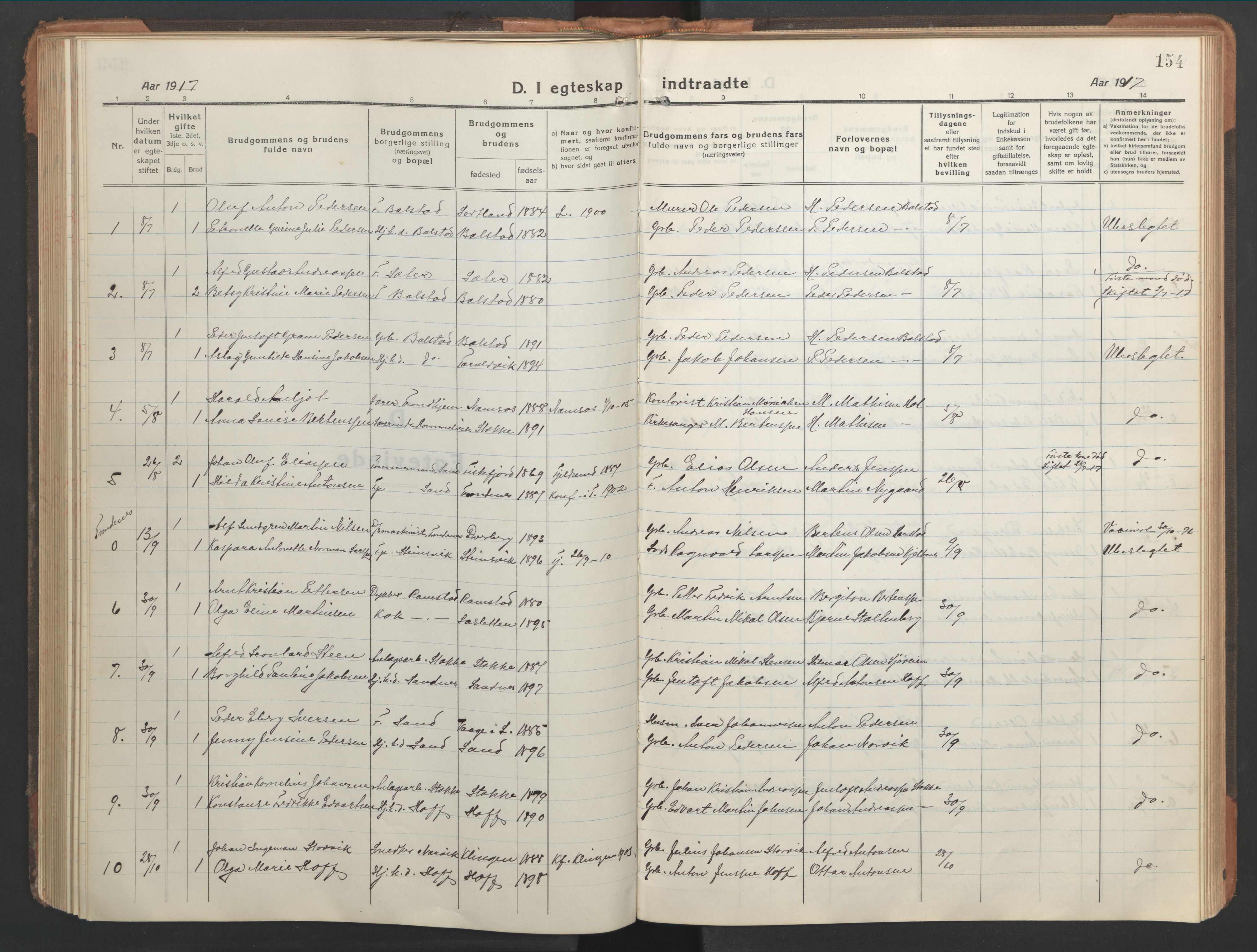 Ministerialprotokoller, klokkerbøker og fødselsregistre - Nordland, AV/SAT-A-1459/865/L0933: Parish register (copy) no. 865C05, 1917-1947, p. 154