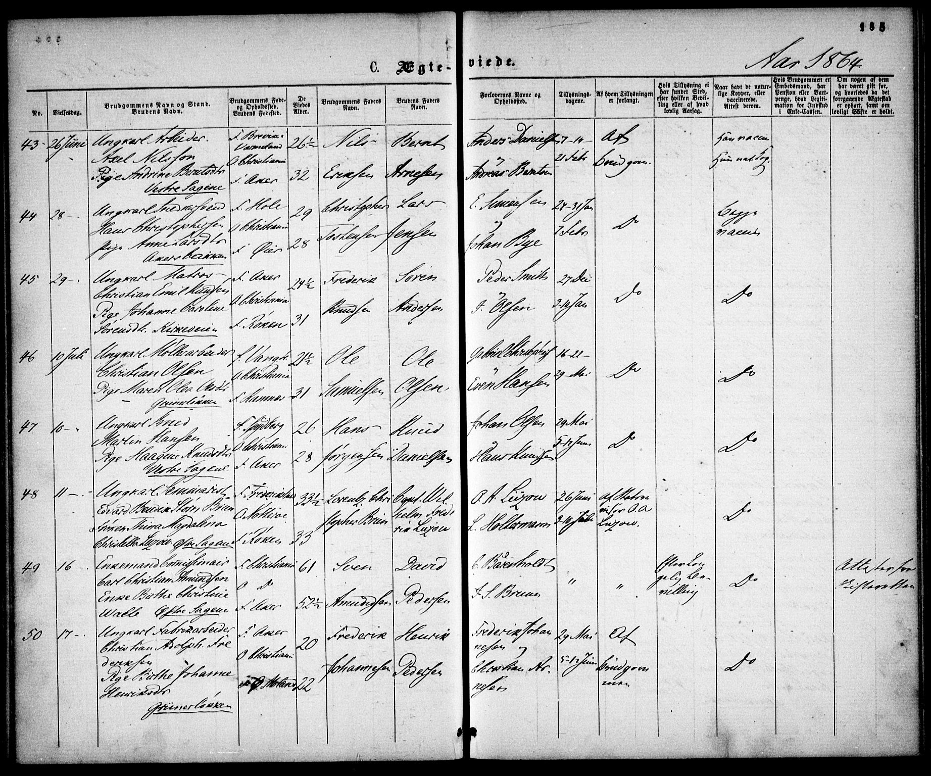 Gamle Aker prestekontor Kirkebøker, AV/SAO-A-10617a/F/L0001: Parish register (official) no. 1, 1861-1865, p. 185