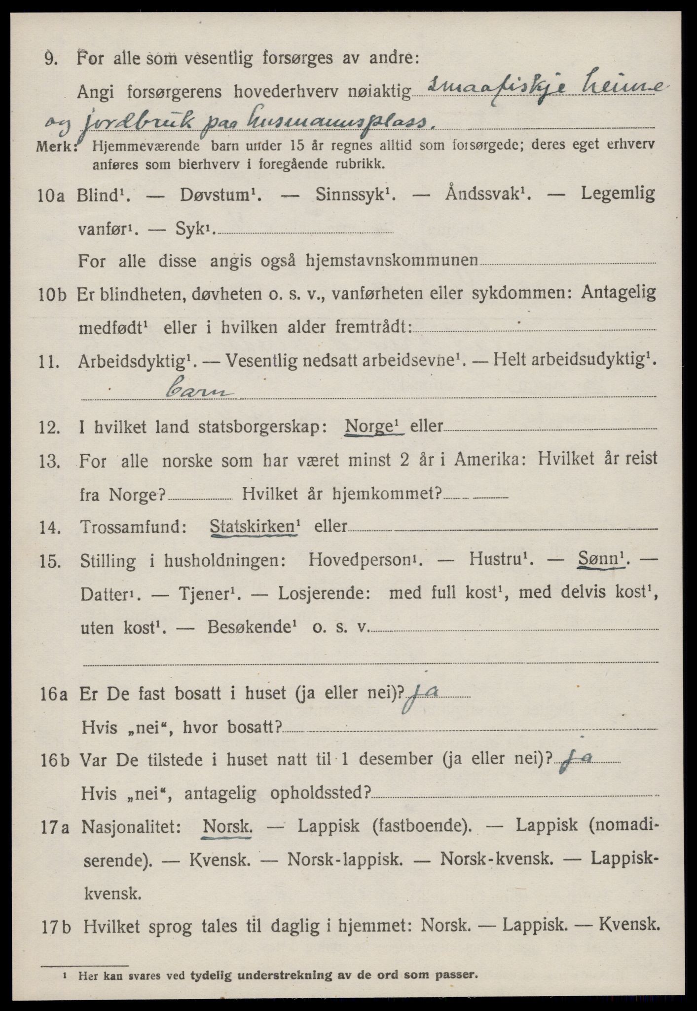 SAT, 1920 census for Agdenes, 1920, p. 2494