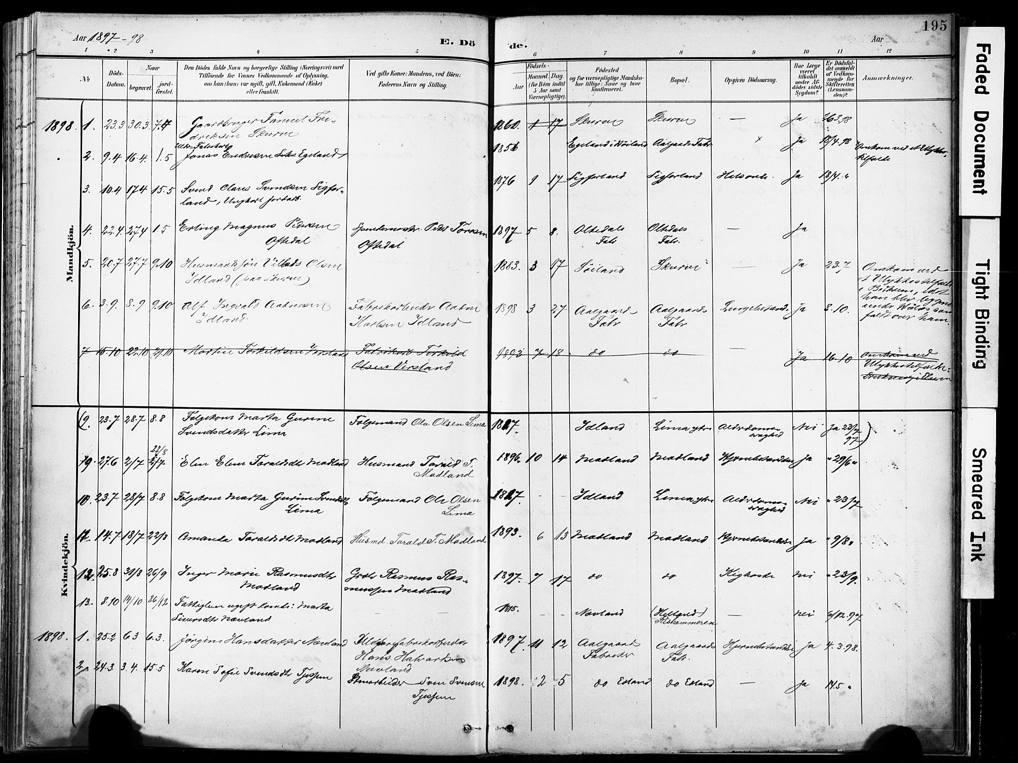 Lye sokneprestkontor, SAST/A-101794/001/30BA/L0012: Parish register (official) no. A 11, 1896-1909, p. 195