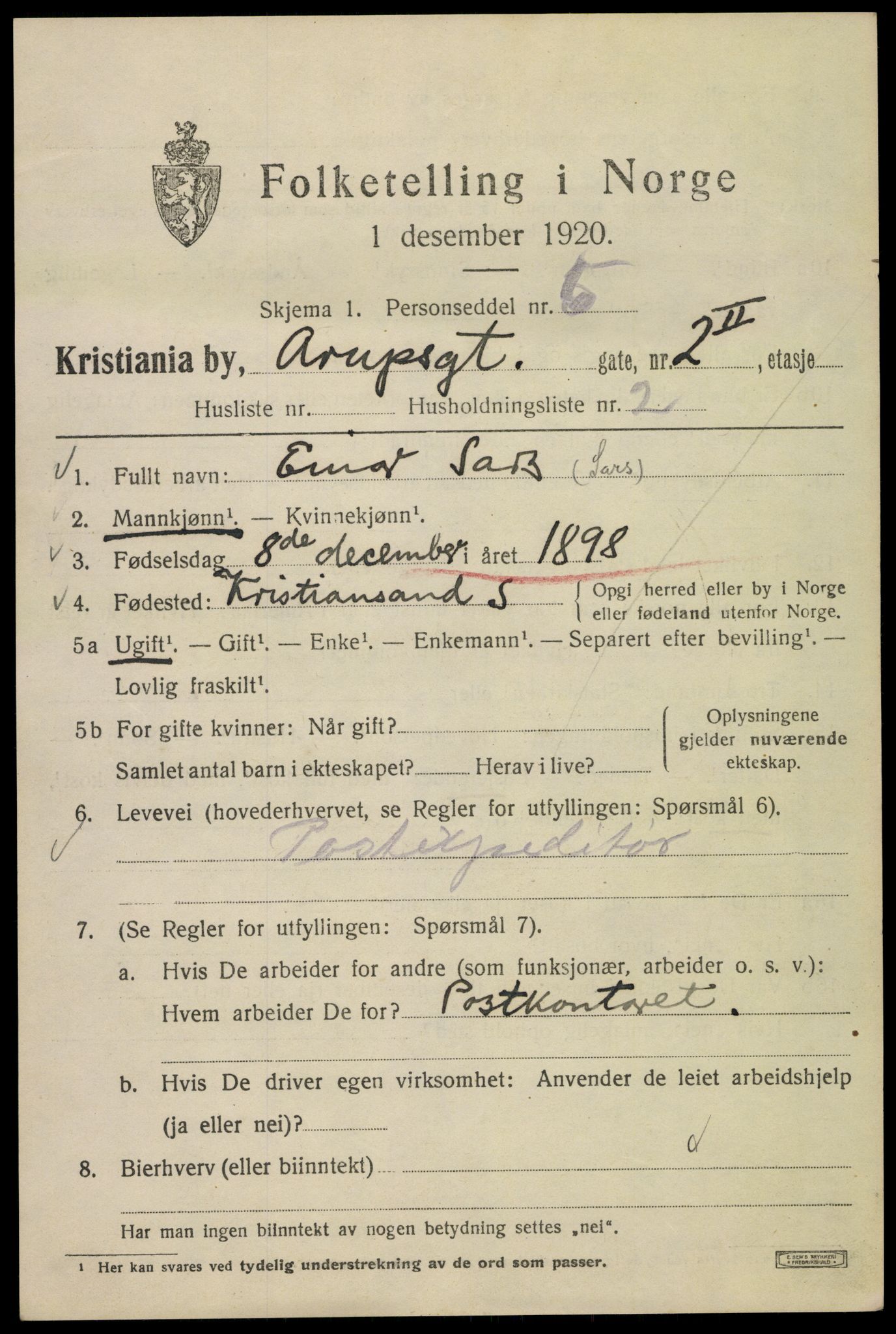 SAO, 1920 census for Kristiania, 1920, p. 145393