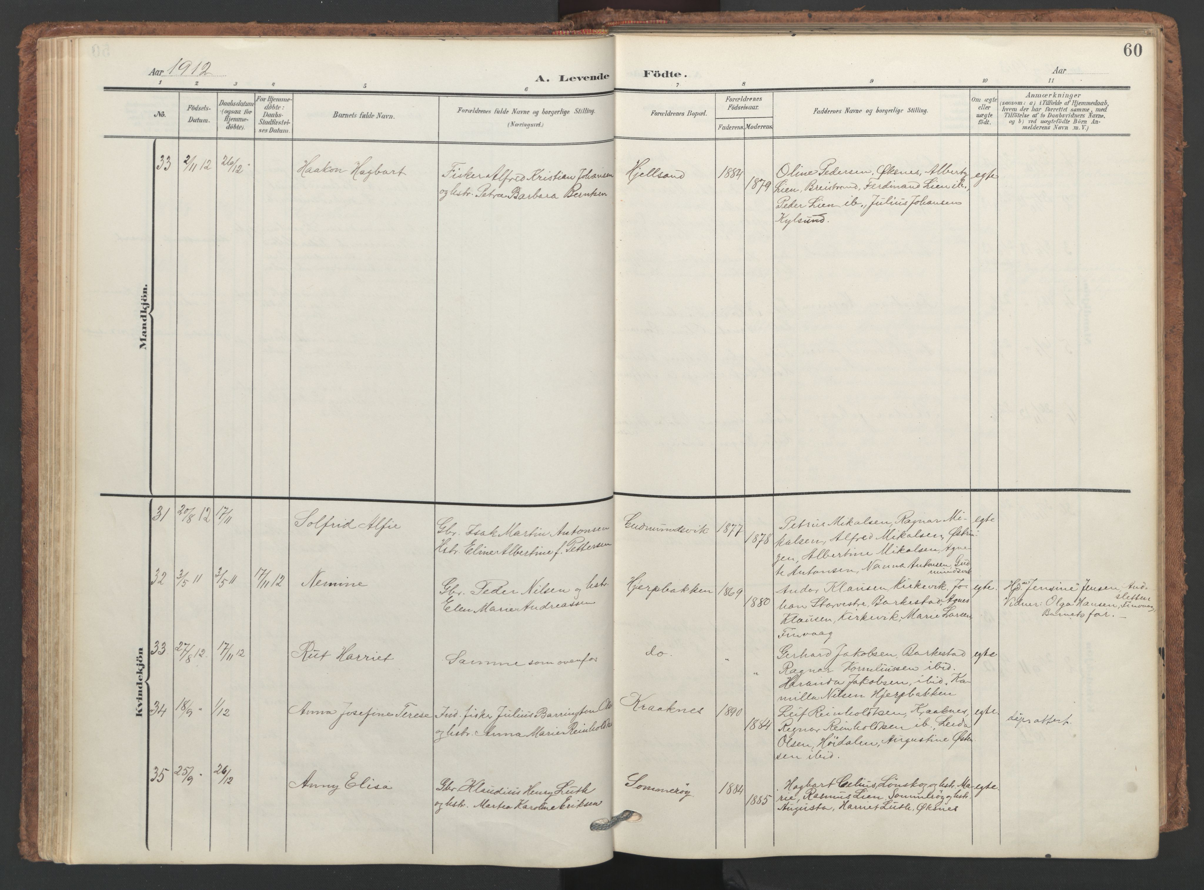 Ministerialprotokoller, klokkerbøker og fødselsregistre - Nordland, SAT/A-1459/893/L1339: Parish register (official) no. 893A11, 1904-1914, p. 60