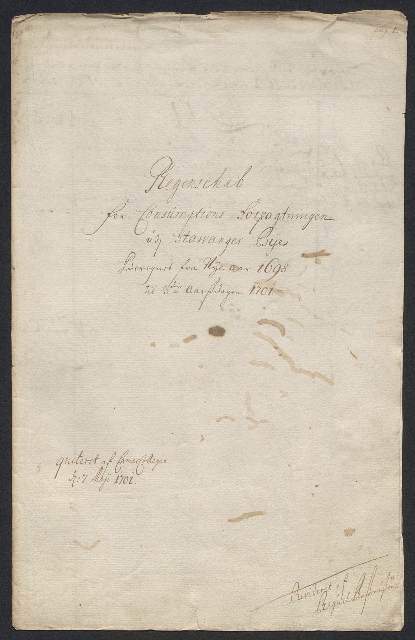 Rentekammeret inntil 1814, Reviderte regnskaper, Byregnskaper, AV/RA-EA-4066/R/Ro/L0333: [O25] Konsumpsjonsregnskap, 1690-1704, p. 131