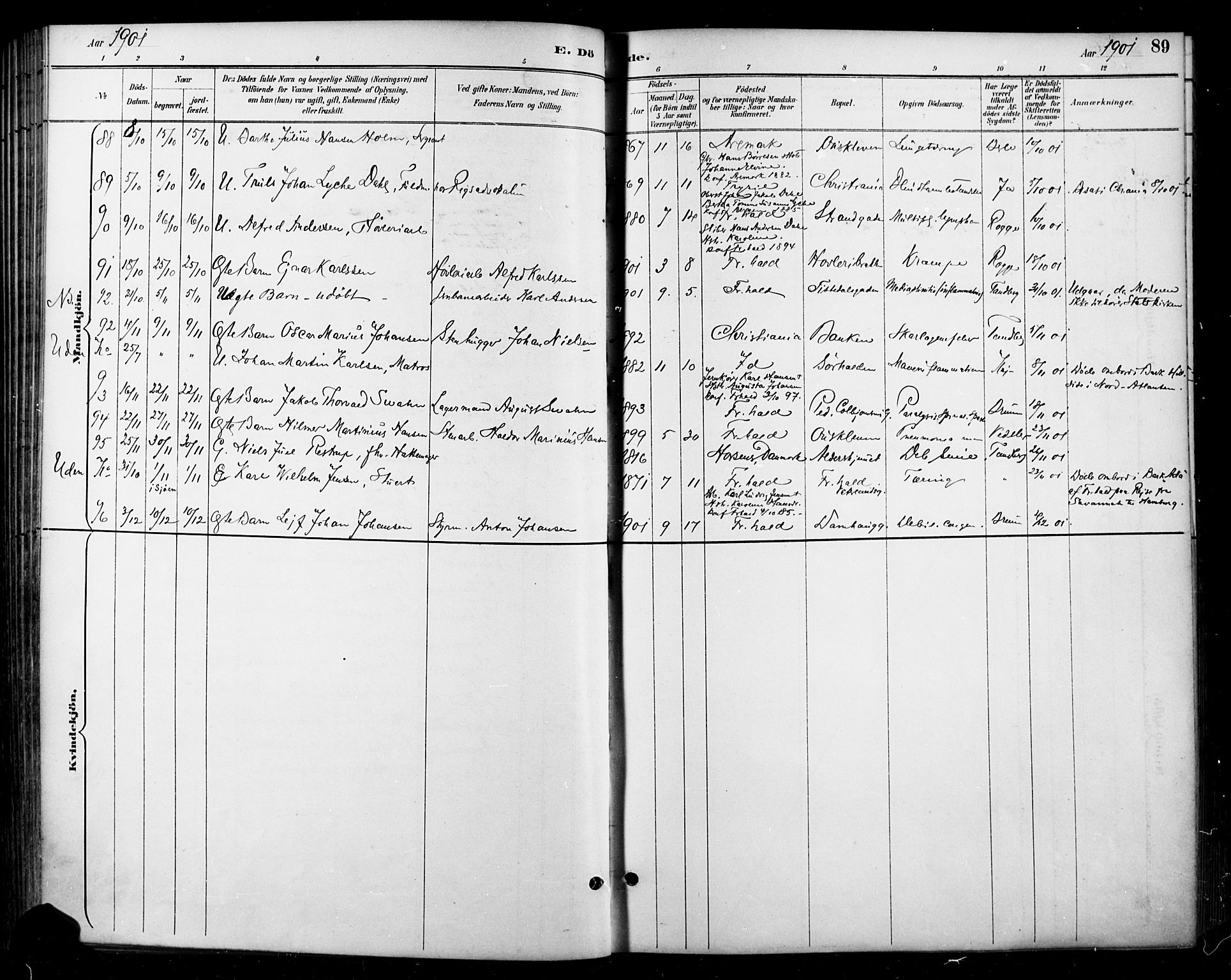 Halden prestekontor Kirkebøker, AV/SAO-A-10909/F/Fa/L0014: Parish register (official) no. I 14, 1890-1906, p. 89