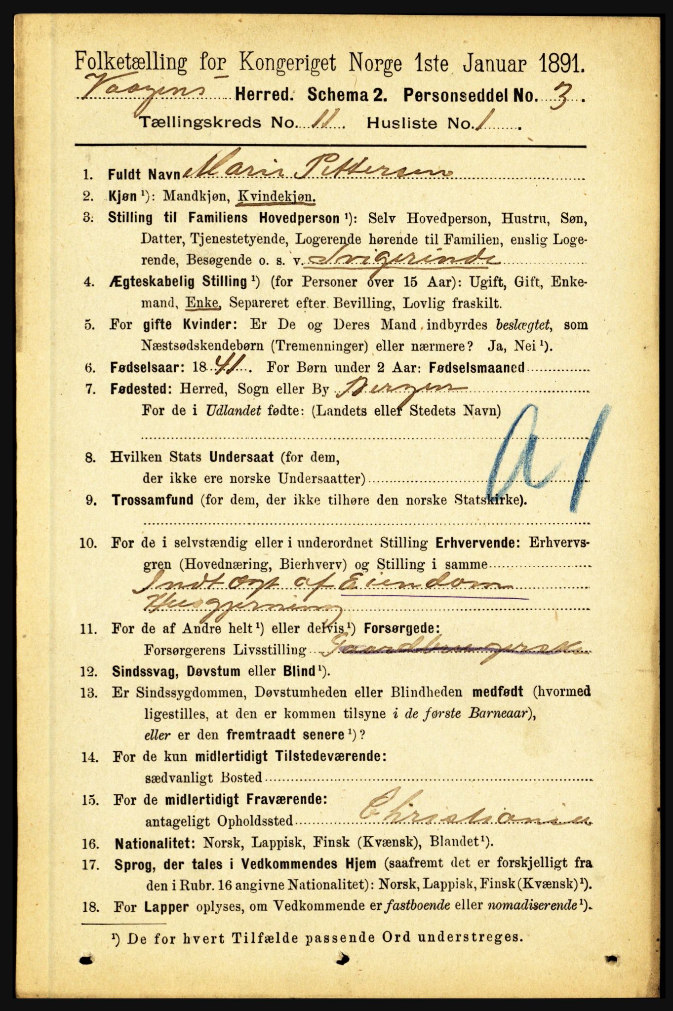 RA, 1891 census for 1865 Vågan, 1891, p. 2731