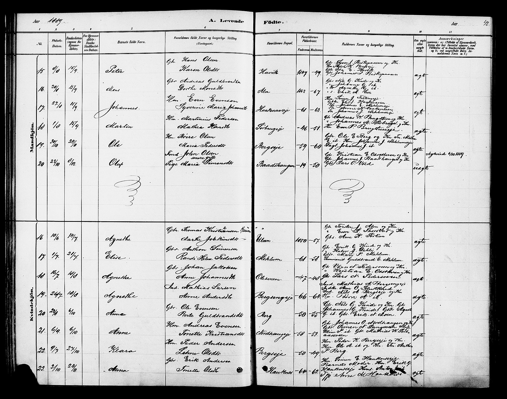 Ringsaker prestekontor, AV/SAH-PREST-014/K/Ka/L0013: Parish register (official) no. 13, 1879-1890, p. 42