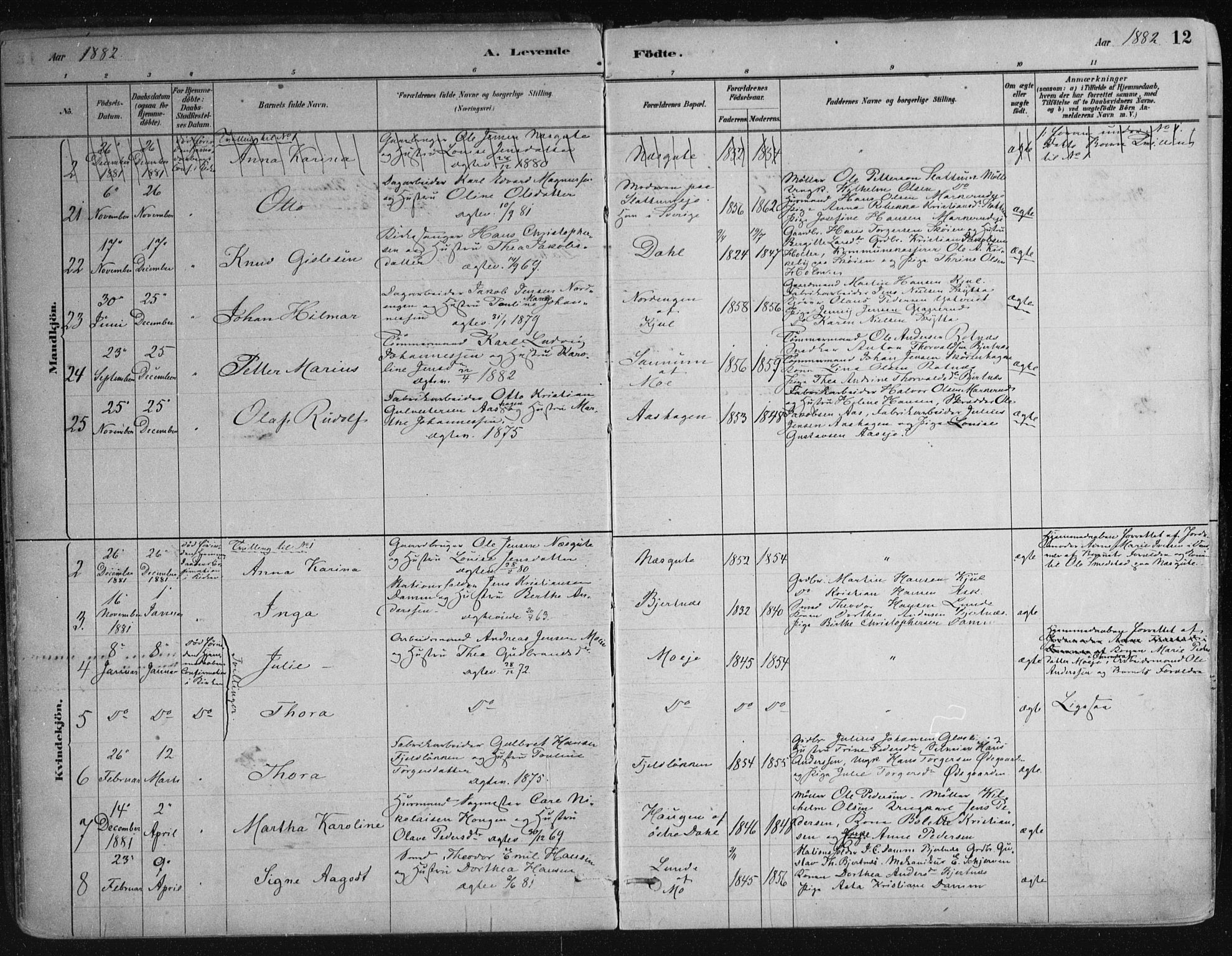 Nittedal prestekontor Kirkebøker, SAO/A-10365a/F/Fa/L0007: Parish register (official) no. I 7, 1879-1901, p. 12