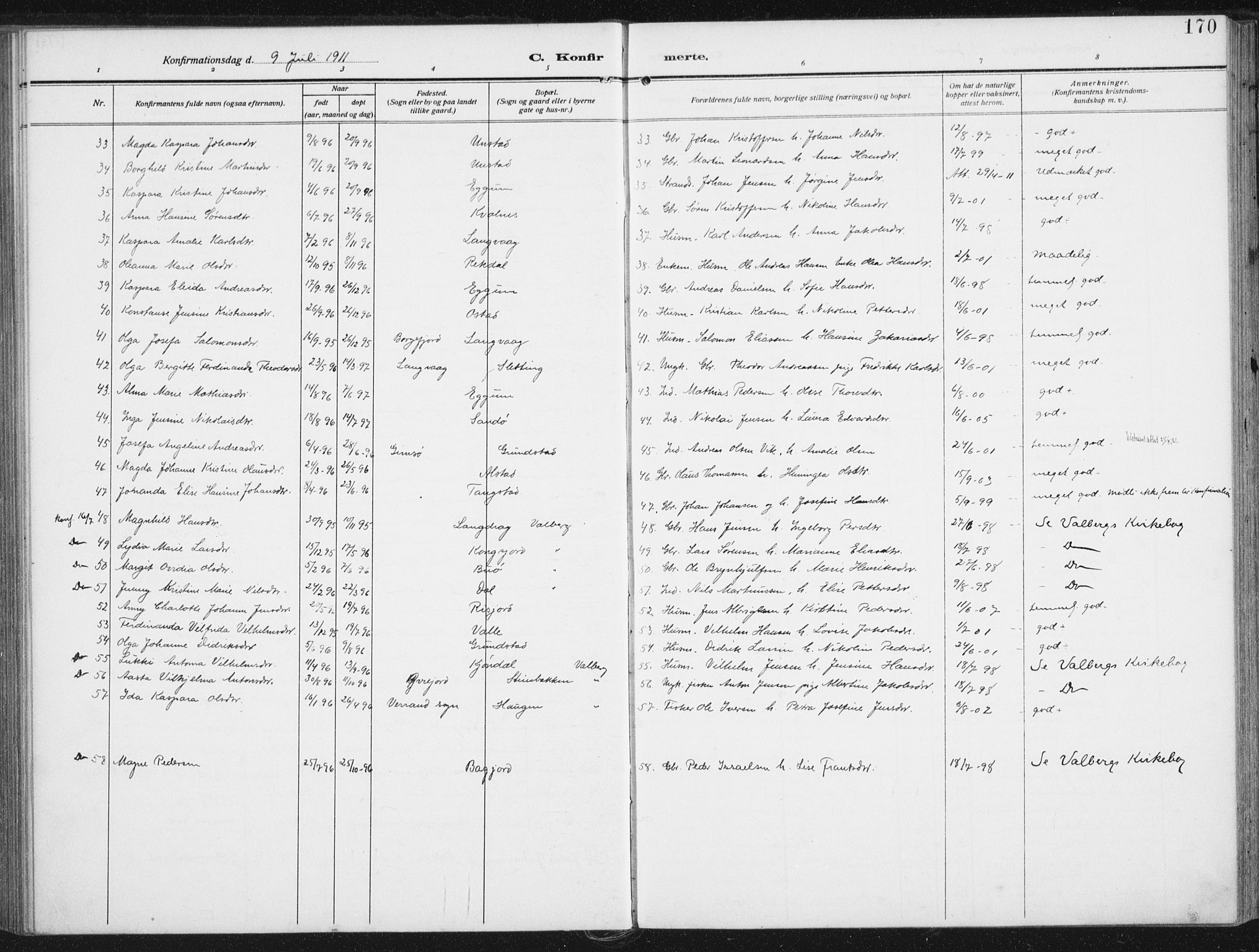 Ministerialprotokoller, klokkerbøker og fødselsregistre - Nordland, SAT/A-1459/880/L1135: Parish register (official) no. 880A09, 1908-1919, p. 170
