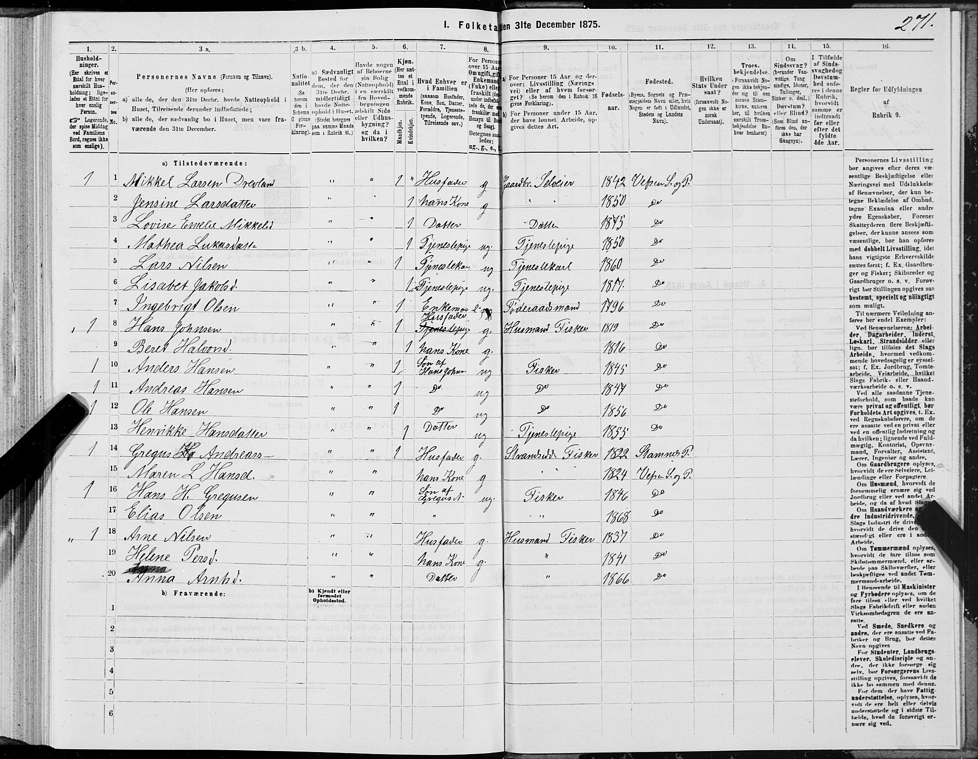 SAT, 1875 census for 1824L Vefsn/Vefsn, 1875, p. 3271