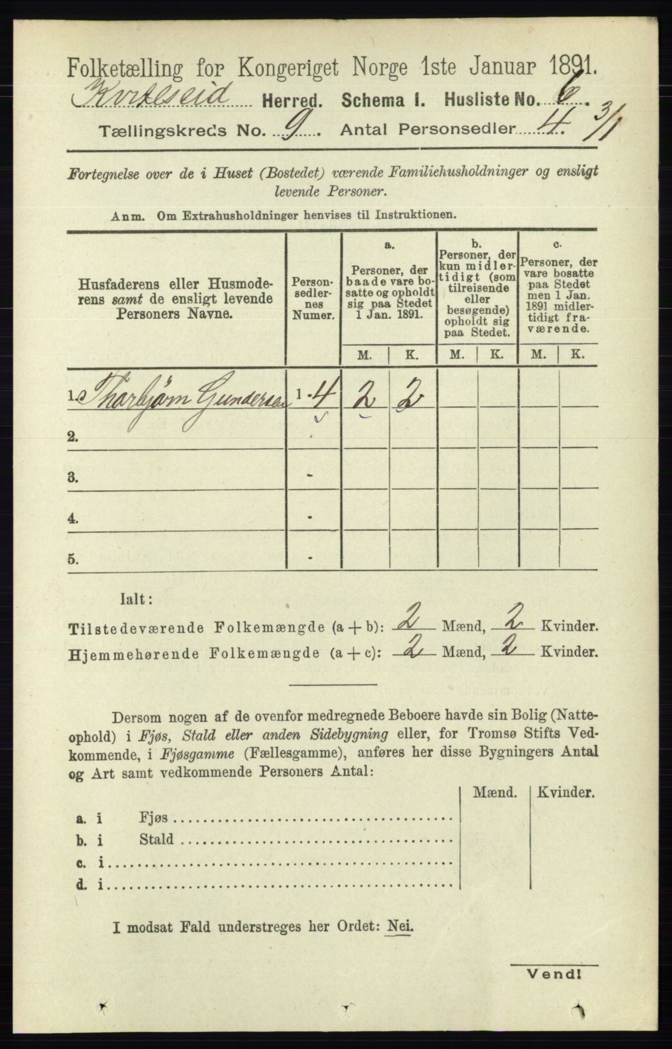 RA, 1891 census for 0829 Kviteseid, 1891, p. 1951