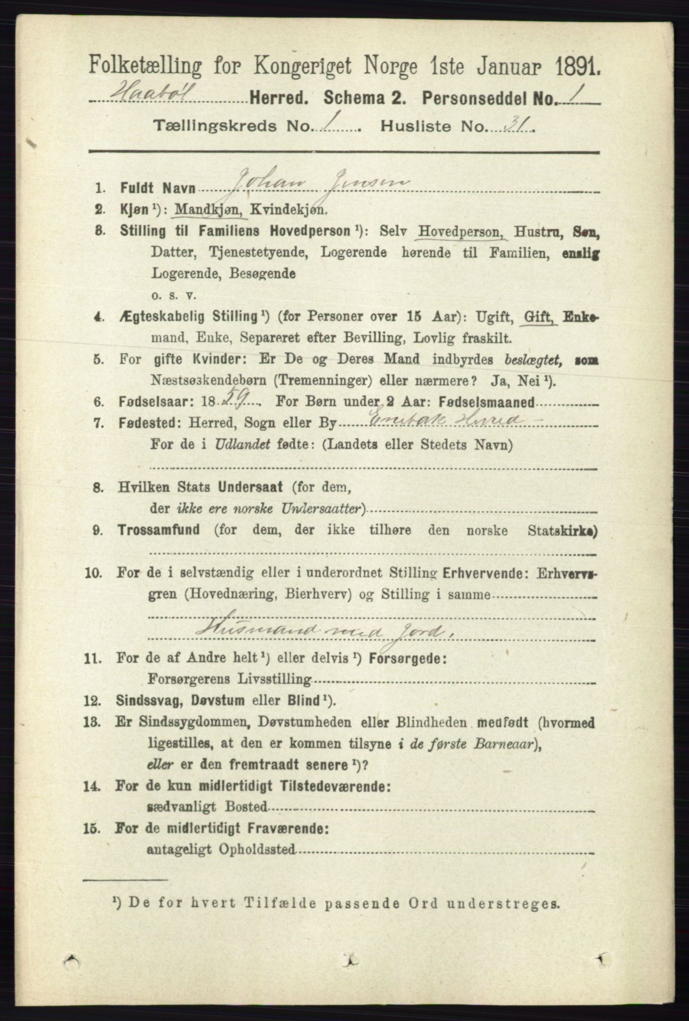 RA, 1891 census for 0138 Hobøl, 1891, p. 363