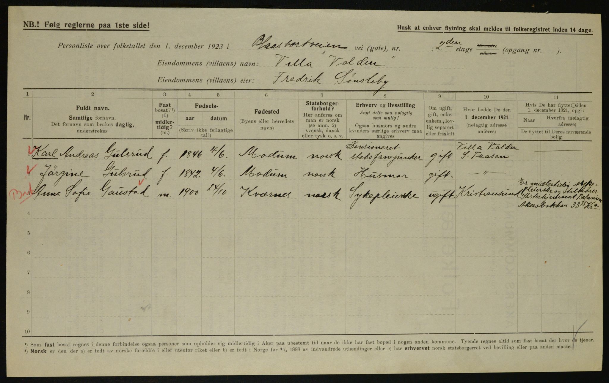 , Municipal Census 1923 for Aker, 1923, p. 7974