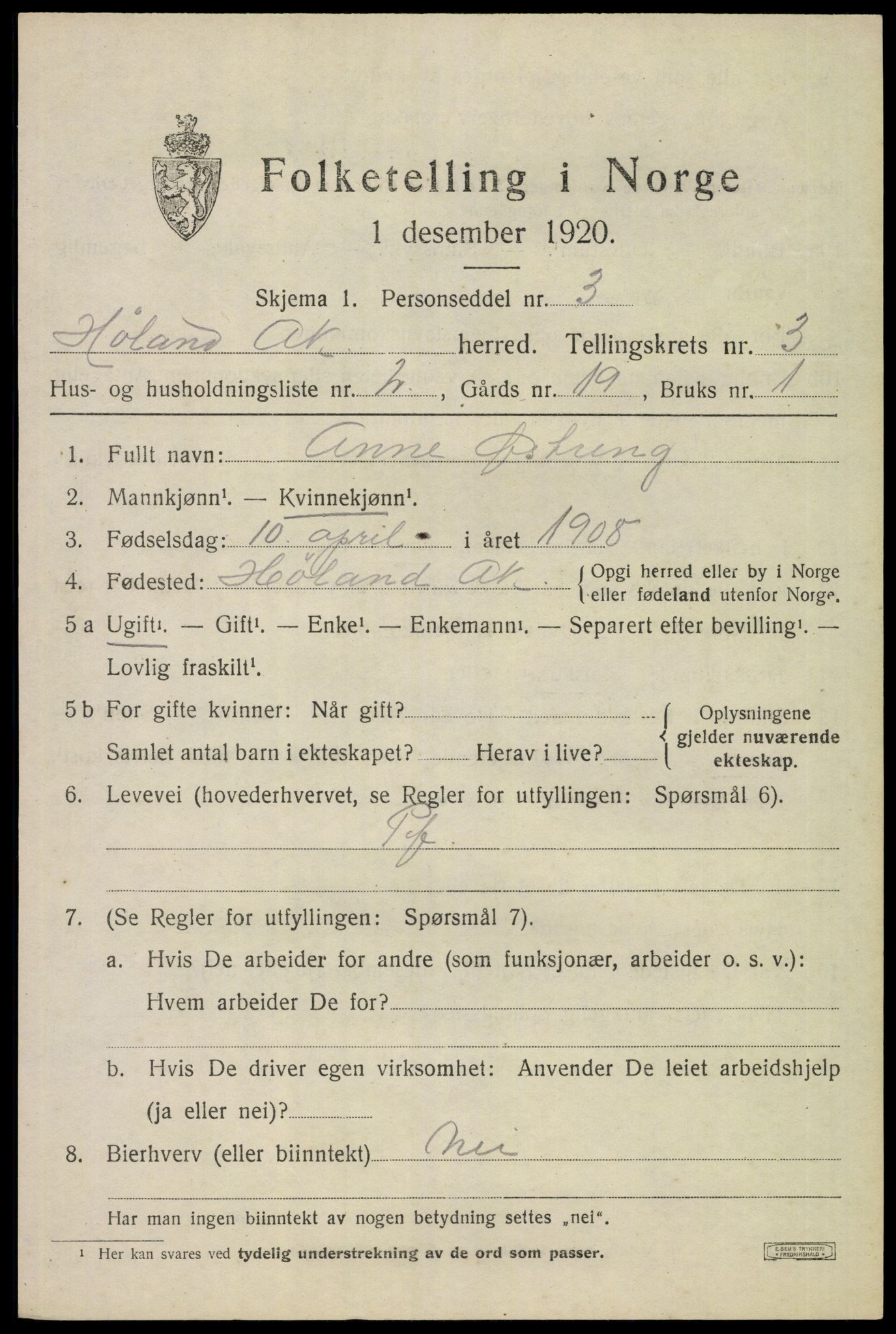 SAO, 1920 census for Høland, 1920, p. 5061