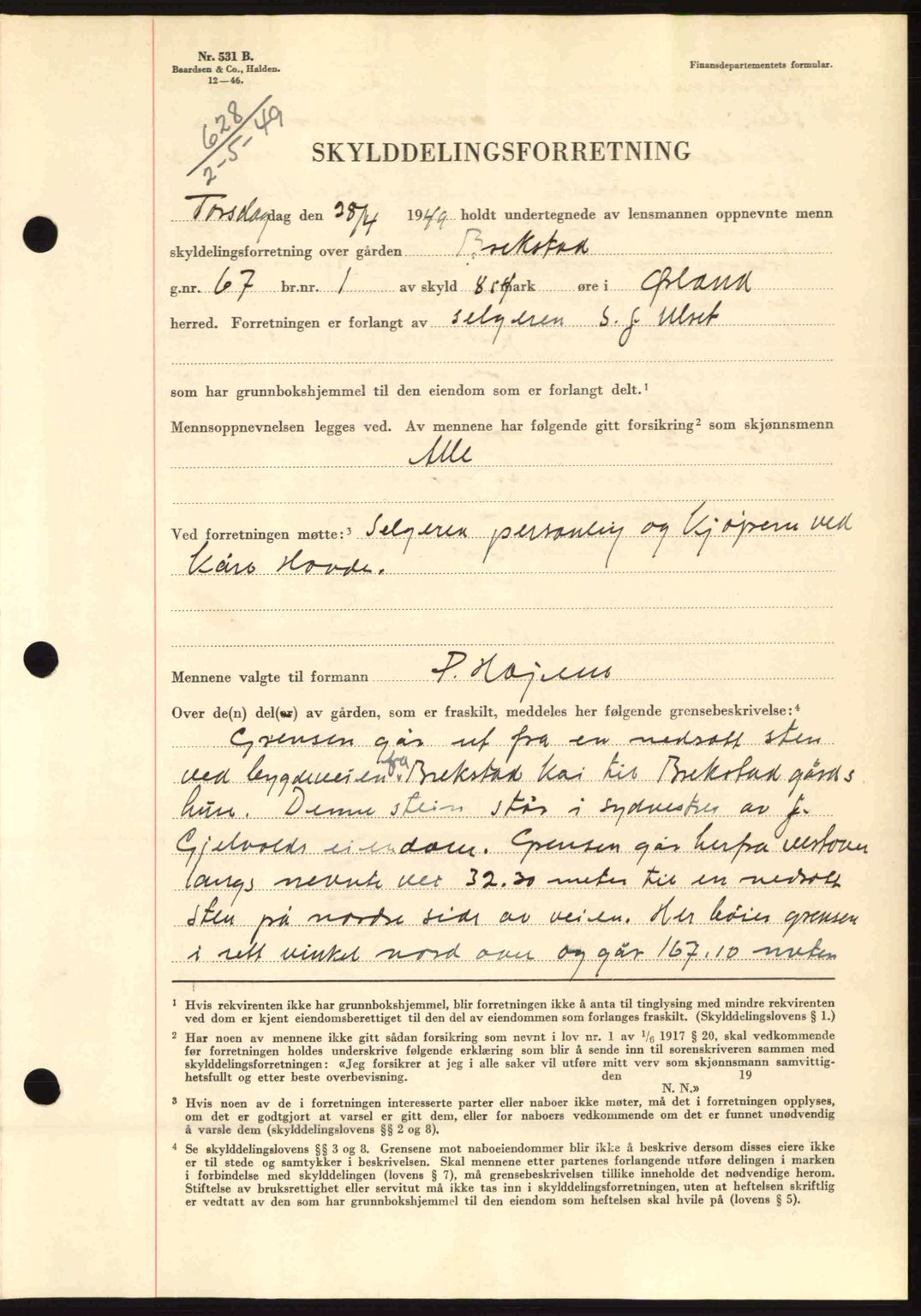 Fosen sorenskriveri, AV/SAT-A-1107/1/2/2C: Mortgage book no. A9, 1948-1949, Diary no: : 628/1949