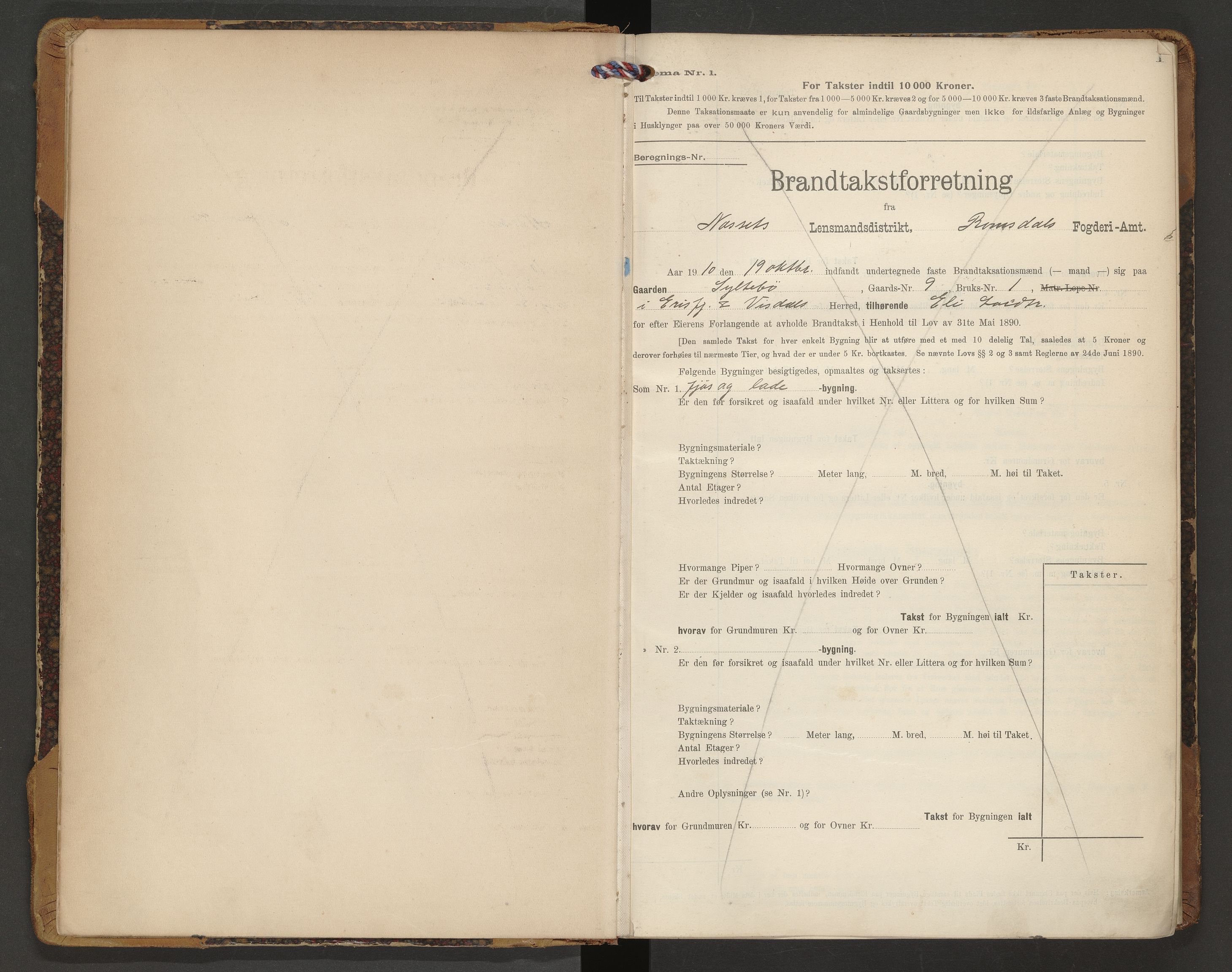 Norges Brannkasse Nesset, SAT/A-5501/F/Fb/L0002: Branntakstprotokoll, 1910-1919, p. 1