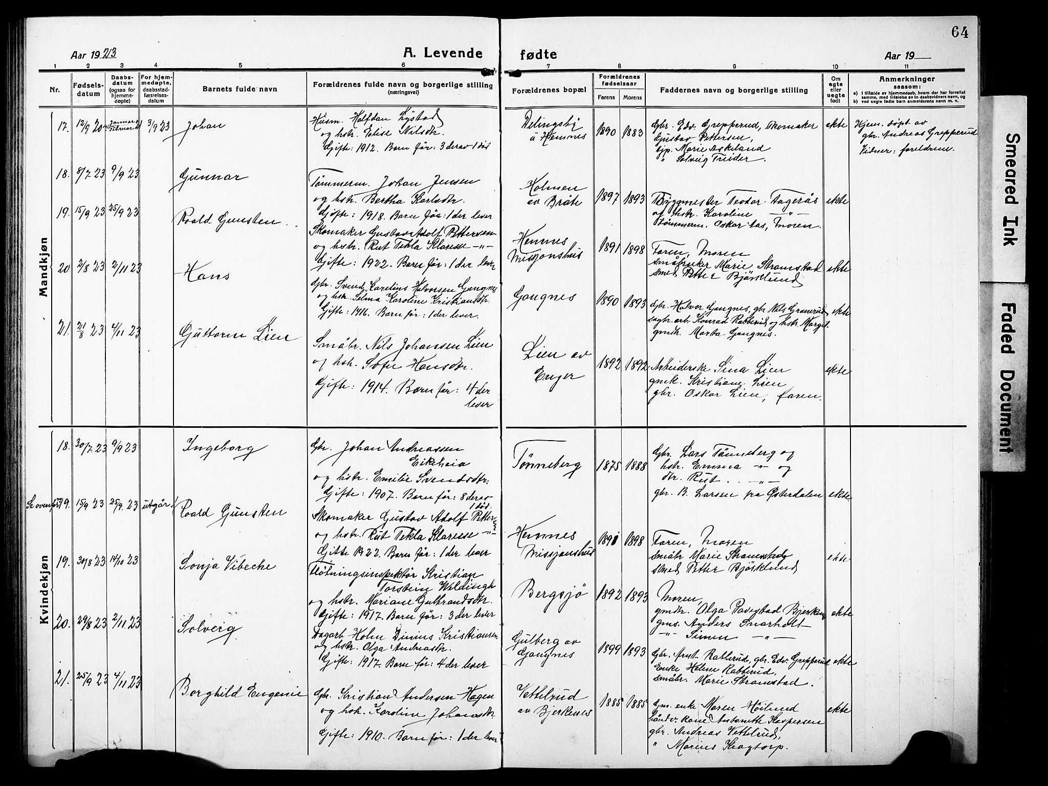 Høland prestekontor Kirkebøker, AV/SAO-A-10346a/G/Gb/L0002: Parish register (copy) no. II 2, 1915-1933, p. 64