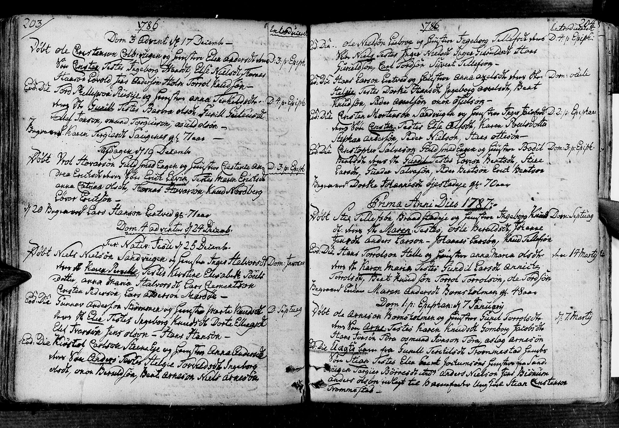 Øyestad sokneprestkontor, SAK/1111-0049/F/Fa/L0008: Parish register (official) no. A 8, 1777-1804, p. 203-204