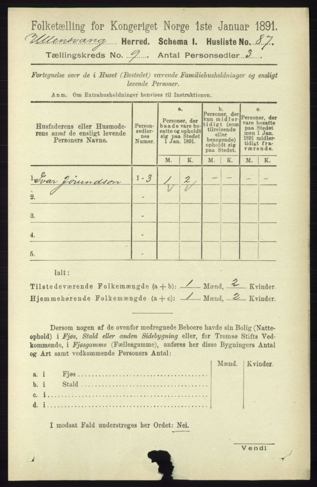 RA, 1891 census for 1230 Ullensvang, 1891, p. 3159