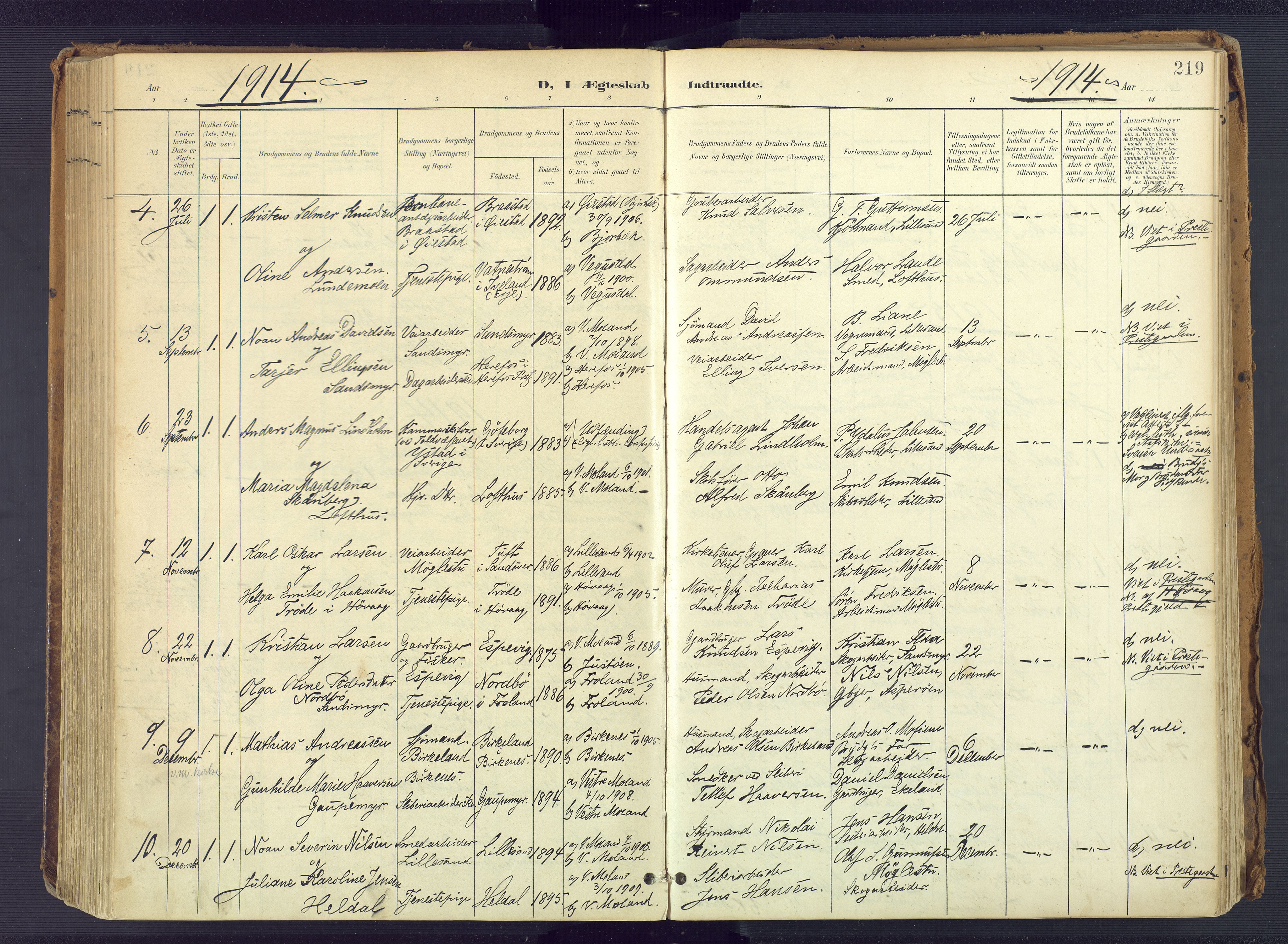 Vestre Moland sokneprestkontor, SAK/1111-0046/F/Fa/Fab/L0010: Parish register (official) no. A 10, 1900-1926, p. 219