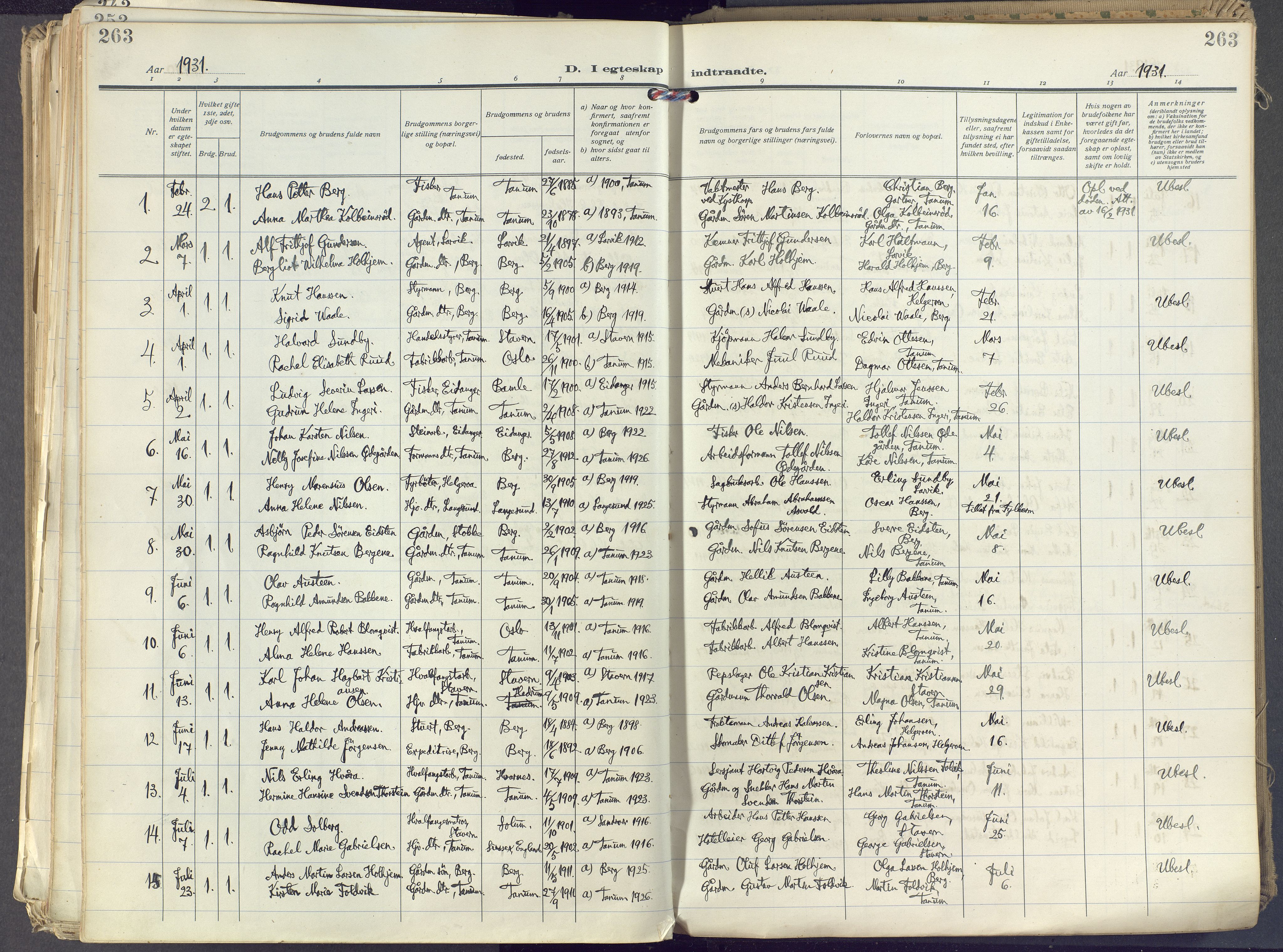 Brunlanes kirkebøker, AV/SAKO-A-342/F/Fc/L0004: Parish register (official) no. III 4, 1923-1943, p. 263