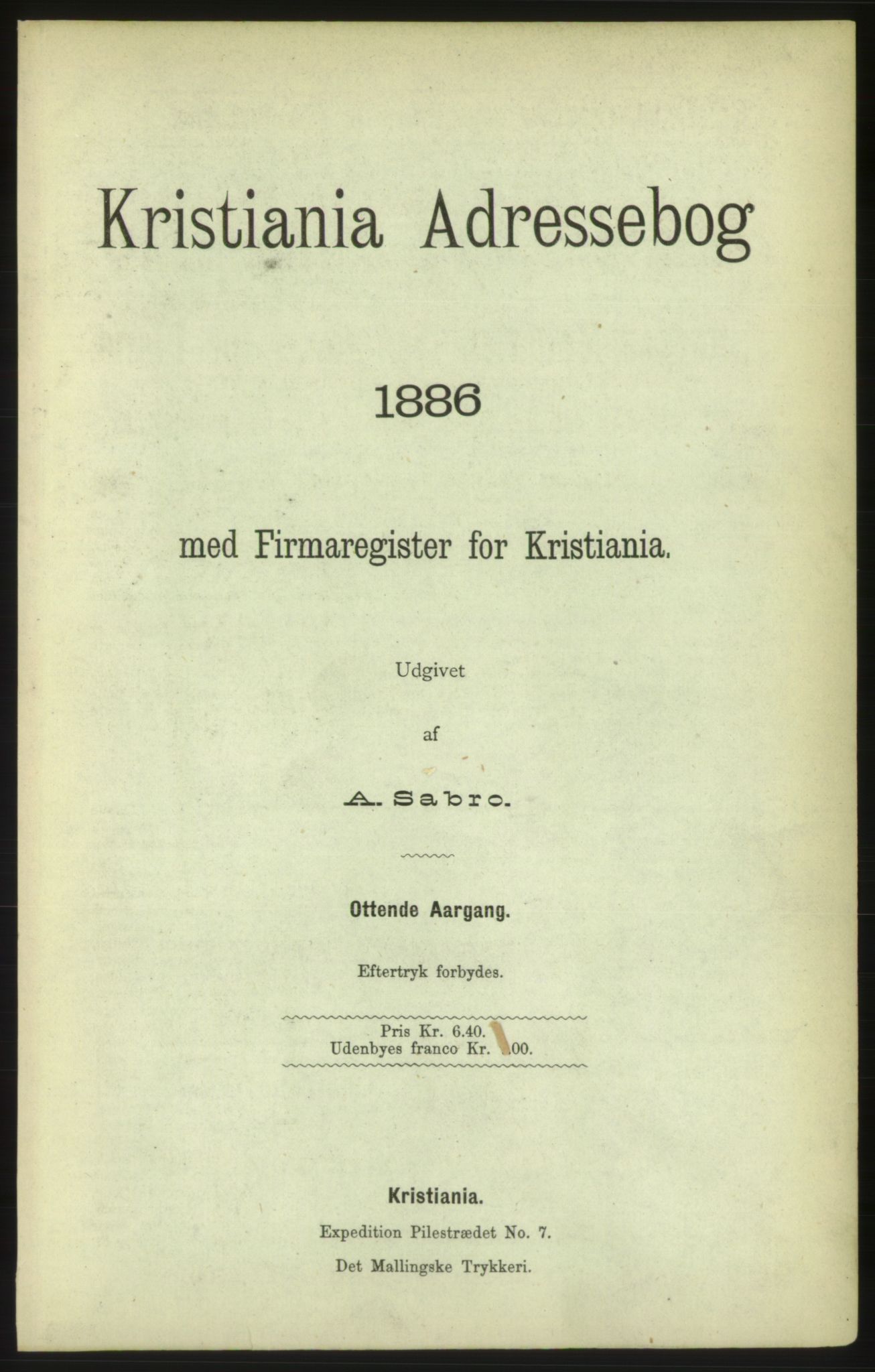 Kristiania/Oslo adressebok, PUBL/-, 1886