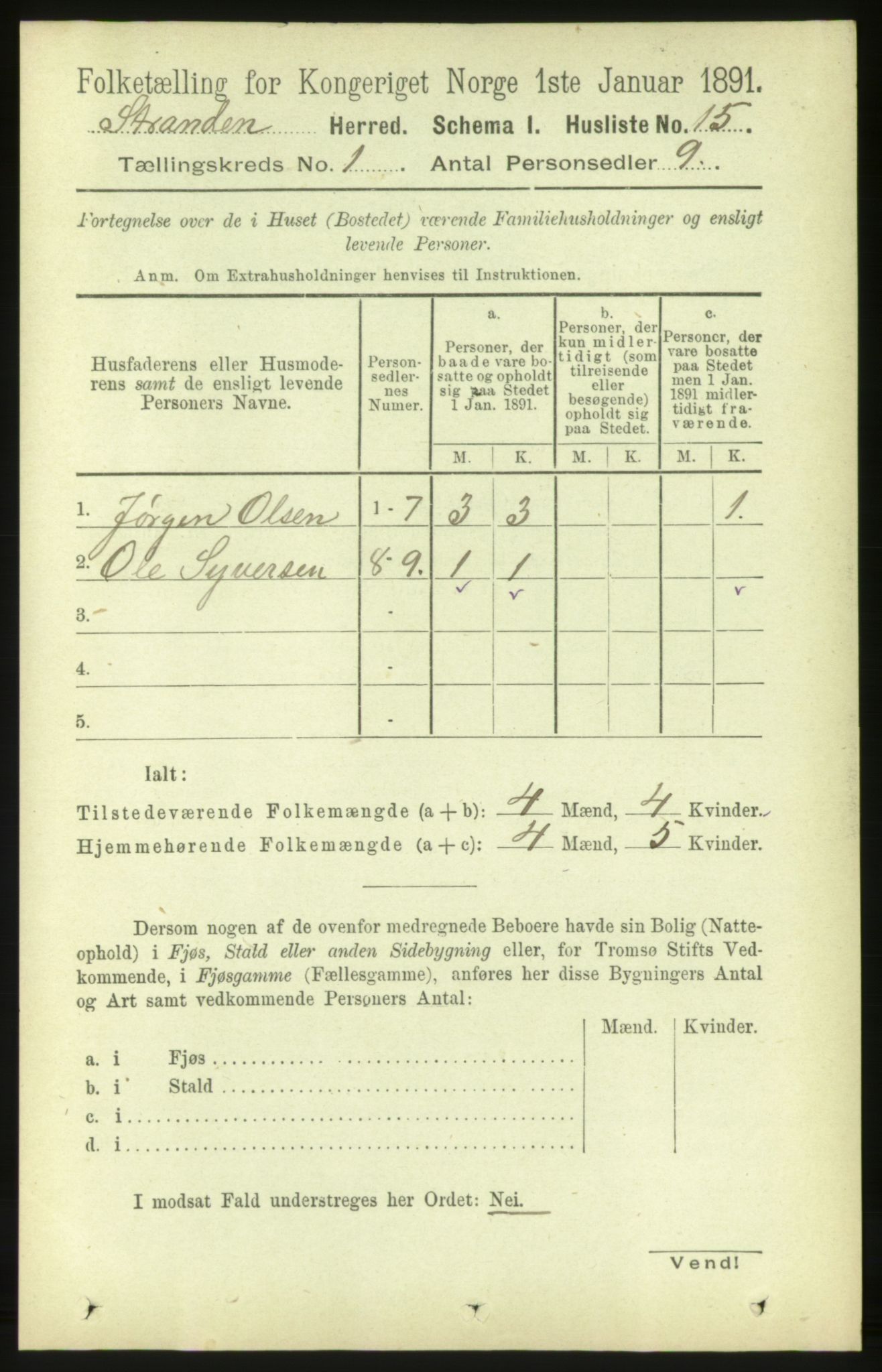 RA, 1891 census for 1525 Stranda, 1891, p. 34