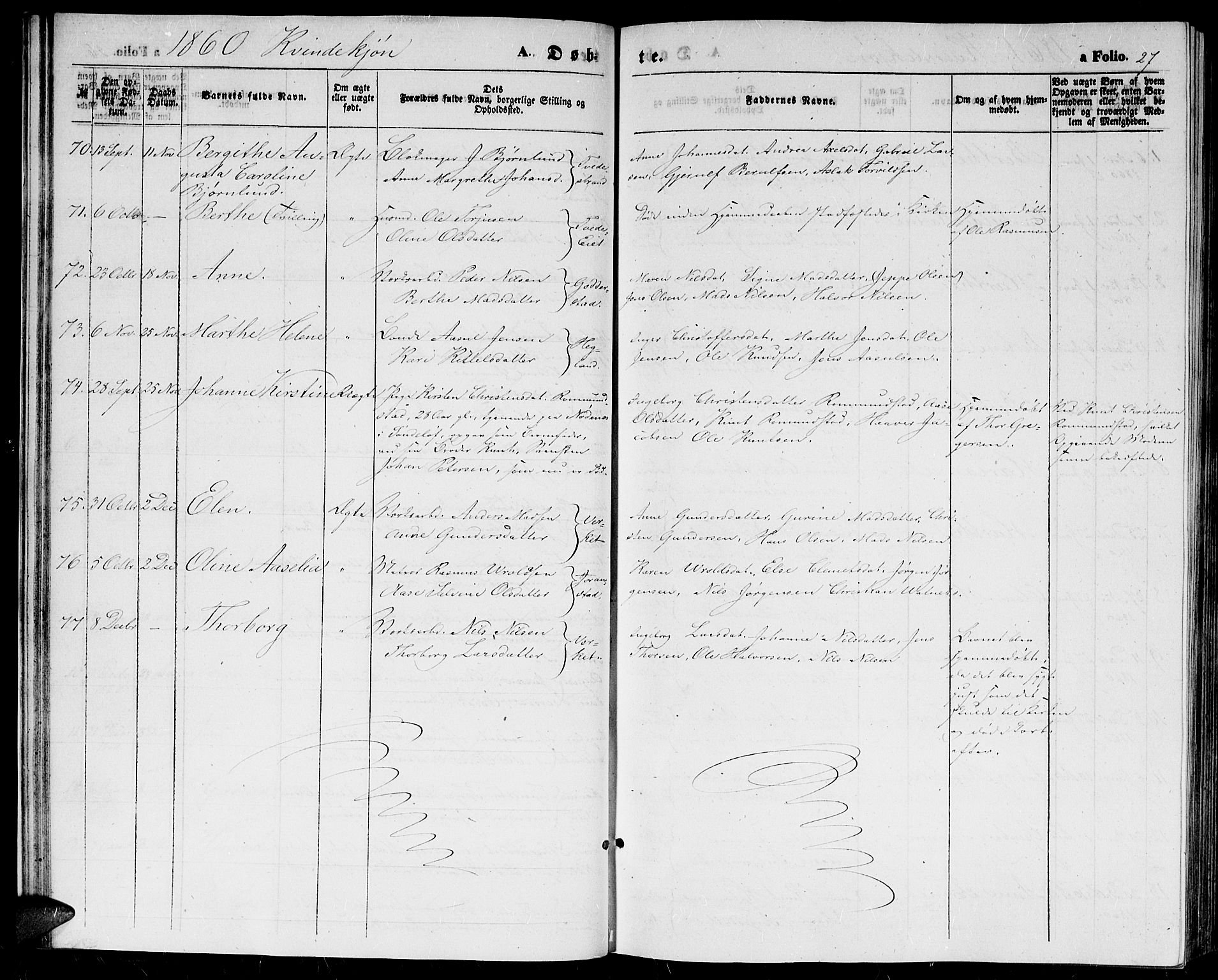 Holt sokneprestkontor, AV/SAK-1111-0021/F/Fb/L0008: Parish register (copy) no. B 8, 1858-1871, p. 27