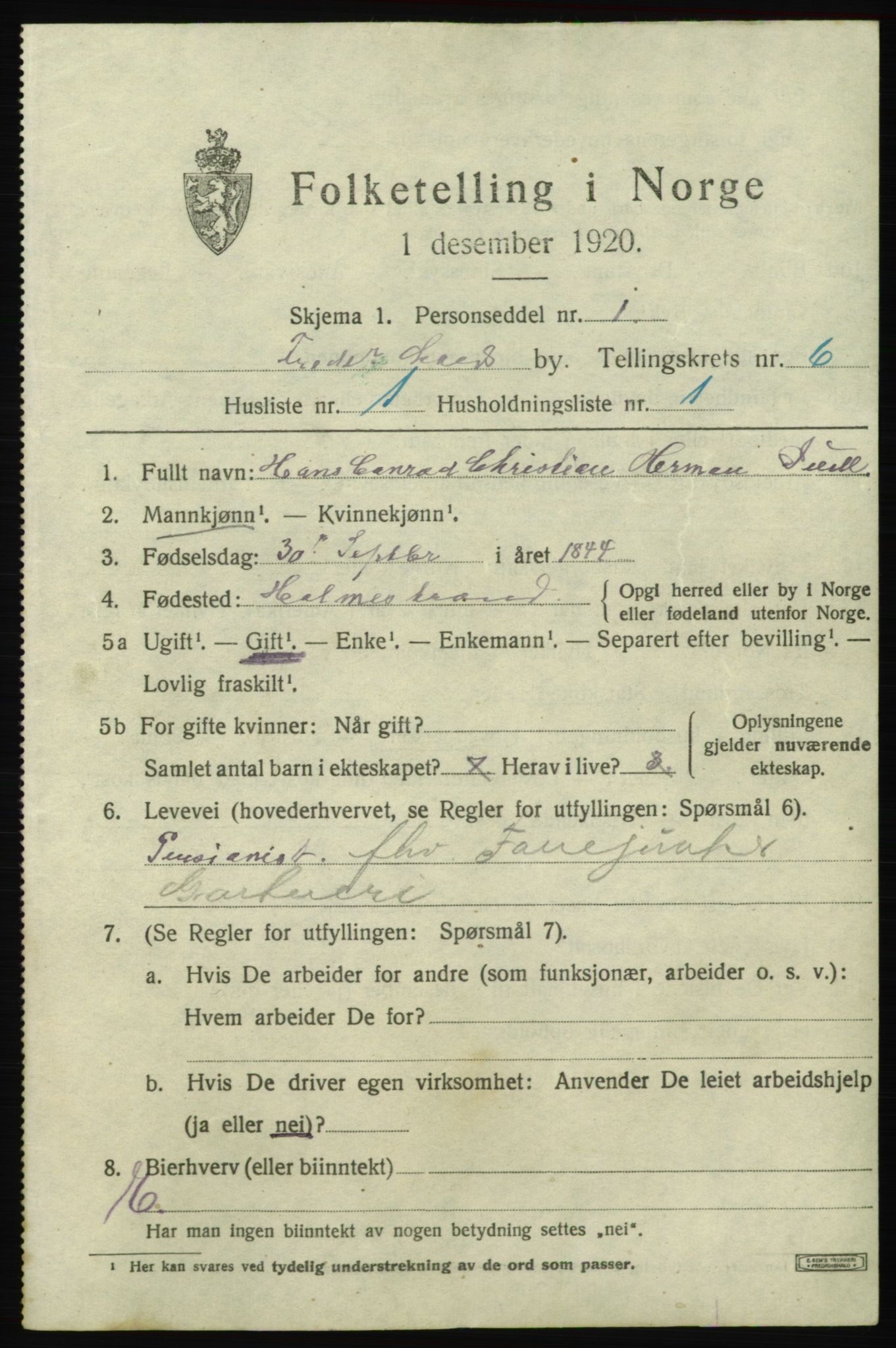 SAO, 1920 census for Fredrikshald, 1920, p. 12812