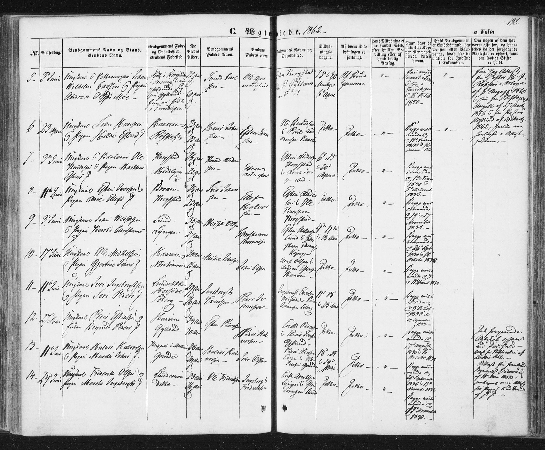 Ministerialprotokoller, klokkerbøker og fødselsregistre - Sør-Trøndelag, SAT/A-1456/692/L1103: Parish register (official) no. 692A03, 1849-1870, p. 198