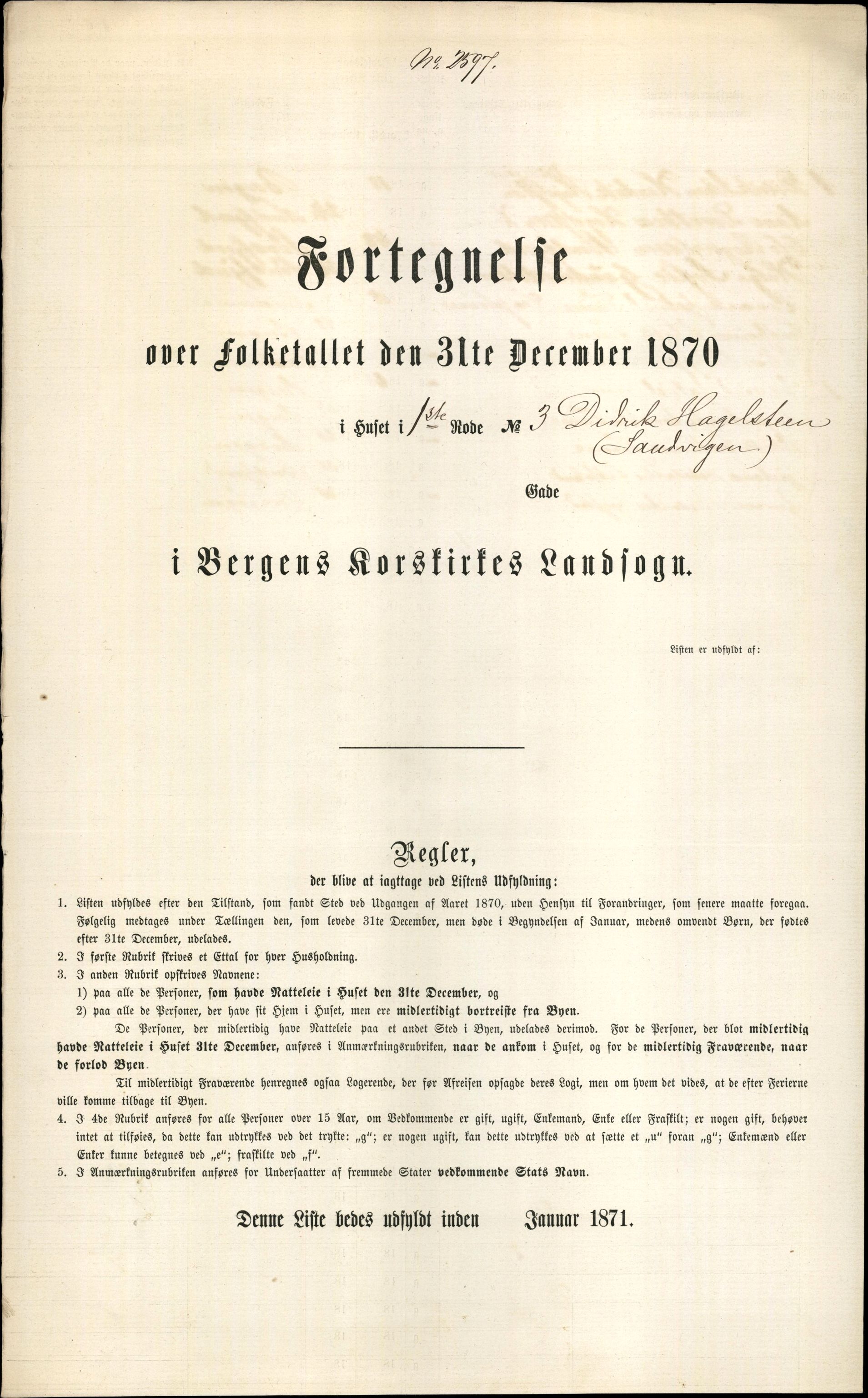 RA, 1870 census for 1301 Bergen, 1870