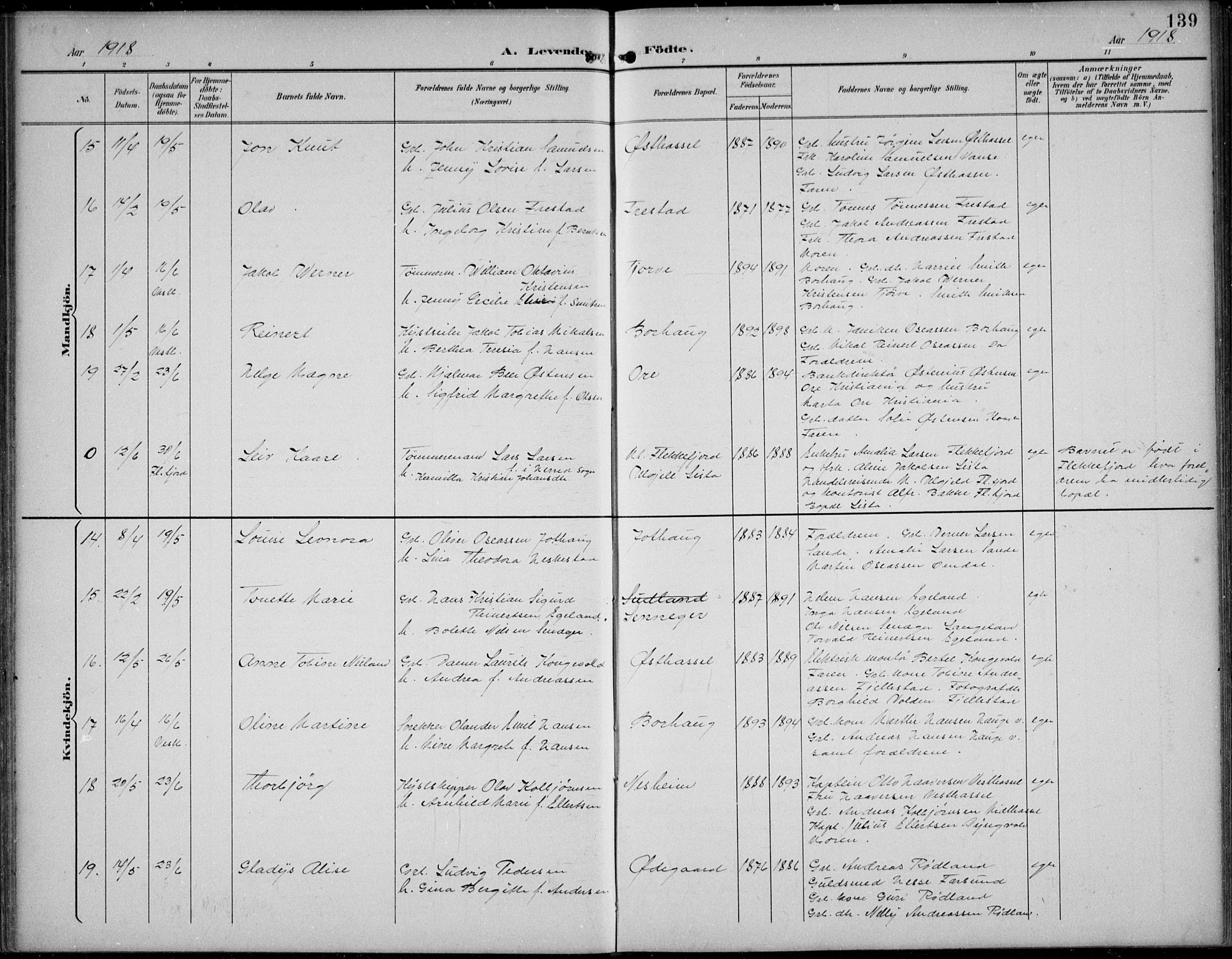 Lista sokneprestkontor, SAK/1111-0027/F/Fb/L0005: Parish register (copy) no. B 5, 1892-1923, p. 139