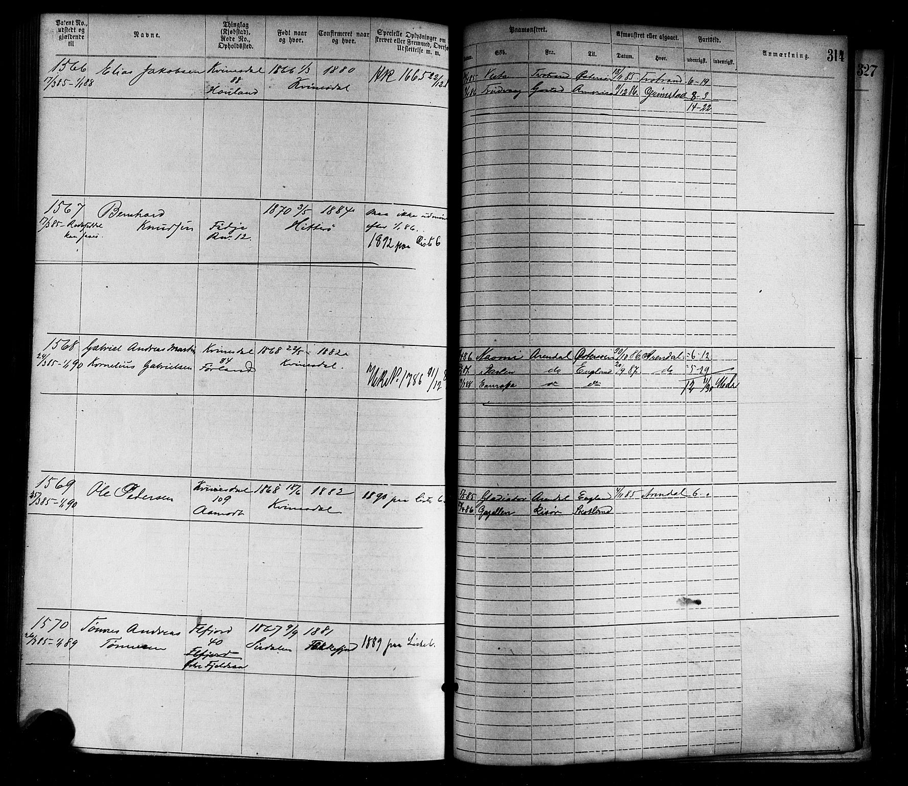 Flekkefjord mønstringskrets, AV/SAK-2031-0018/F/Fa/L0002: Annotasjonsrulle nr 1-1920 med register, N-2, 1870-1891, p. 344