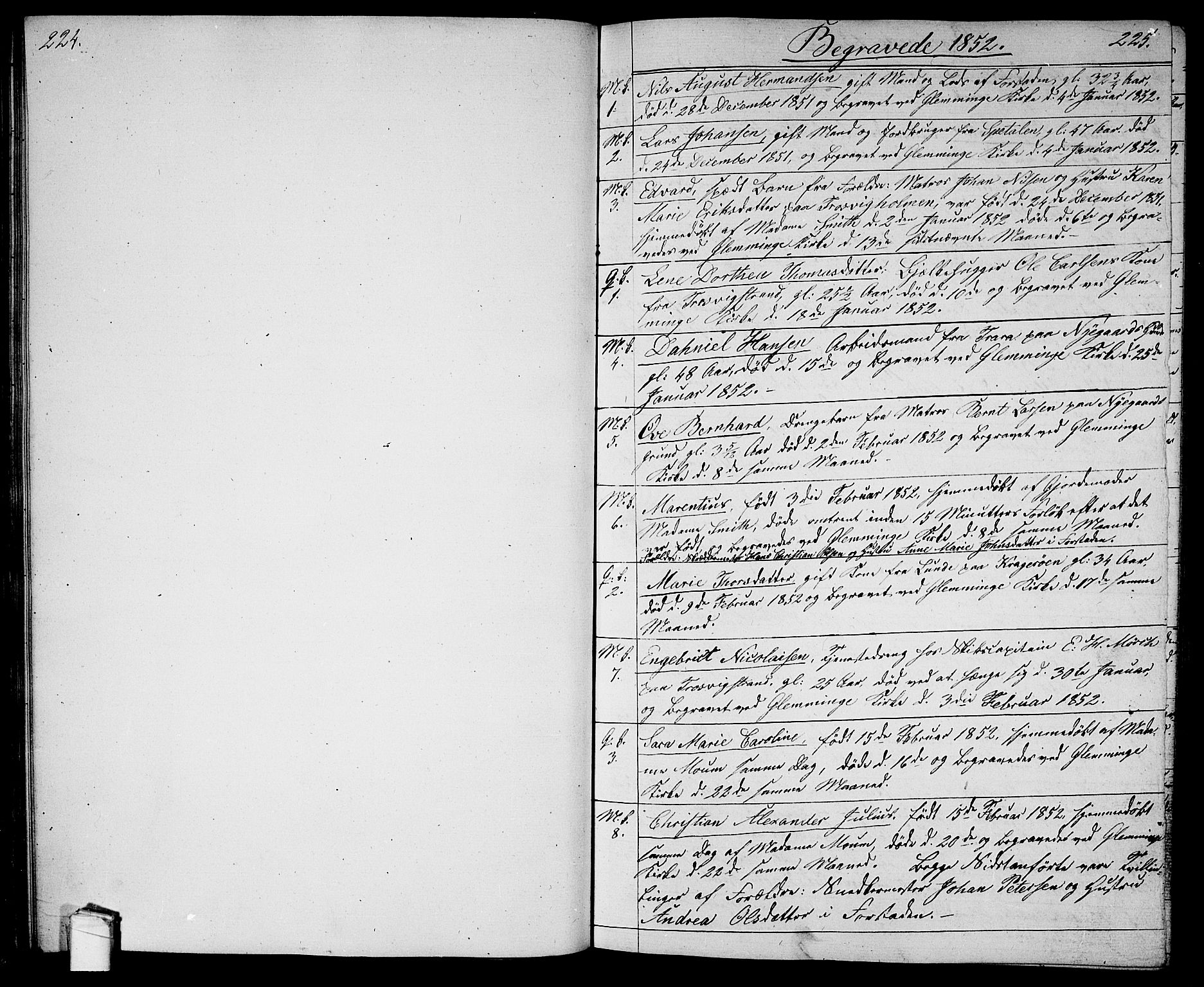 Glemmen prestekontor Kirkebøker, SAO/A-10908/G/Ga/L0003: Parish register (copy) no. 3, 1852-1866, p. 224-225