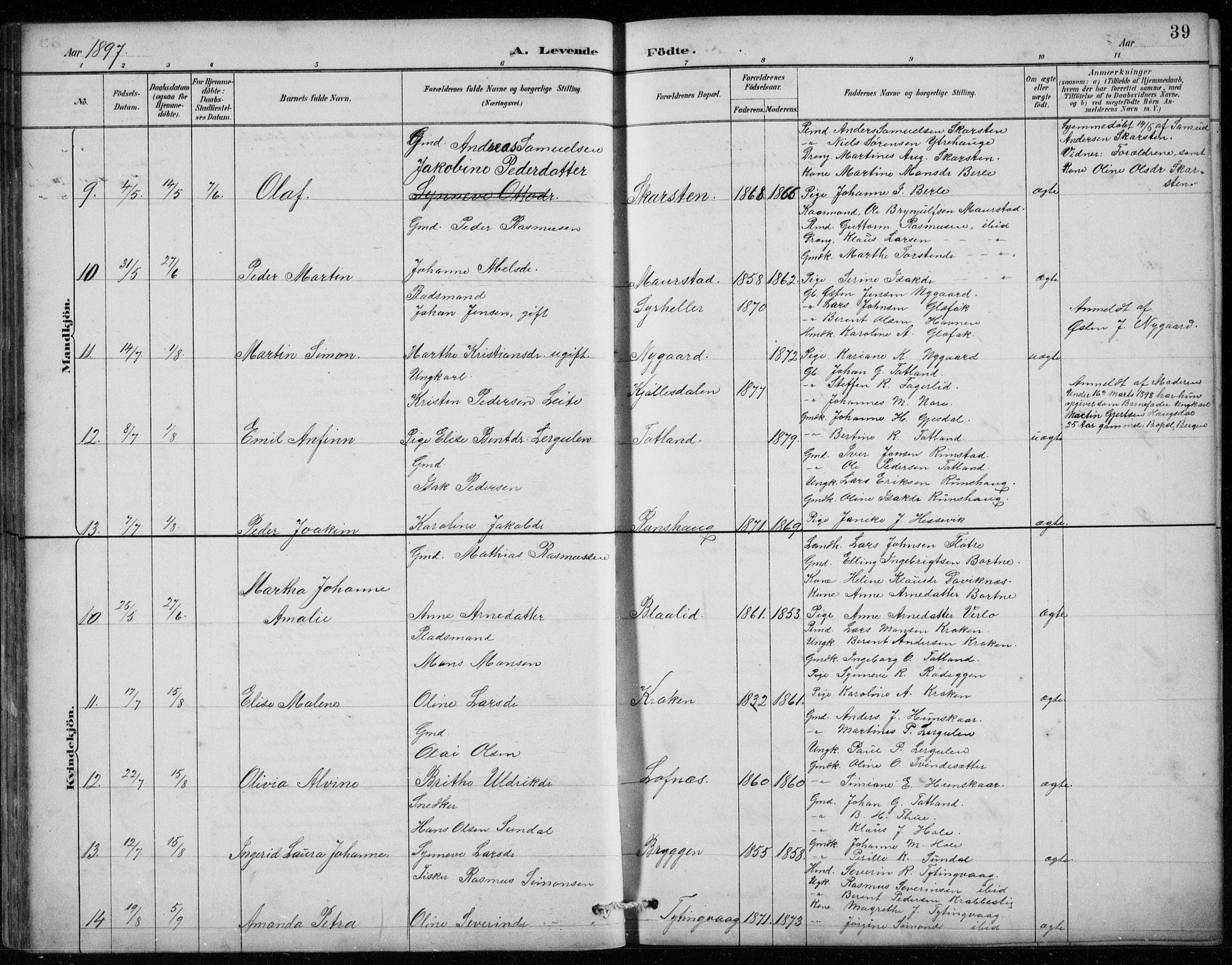 Davik sokneprestembete, AV/SAB-A-79701/H/Hab/Habc/L0002: Parish register (copy) no. C 2, 1889-1906, p. 39