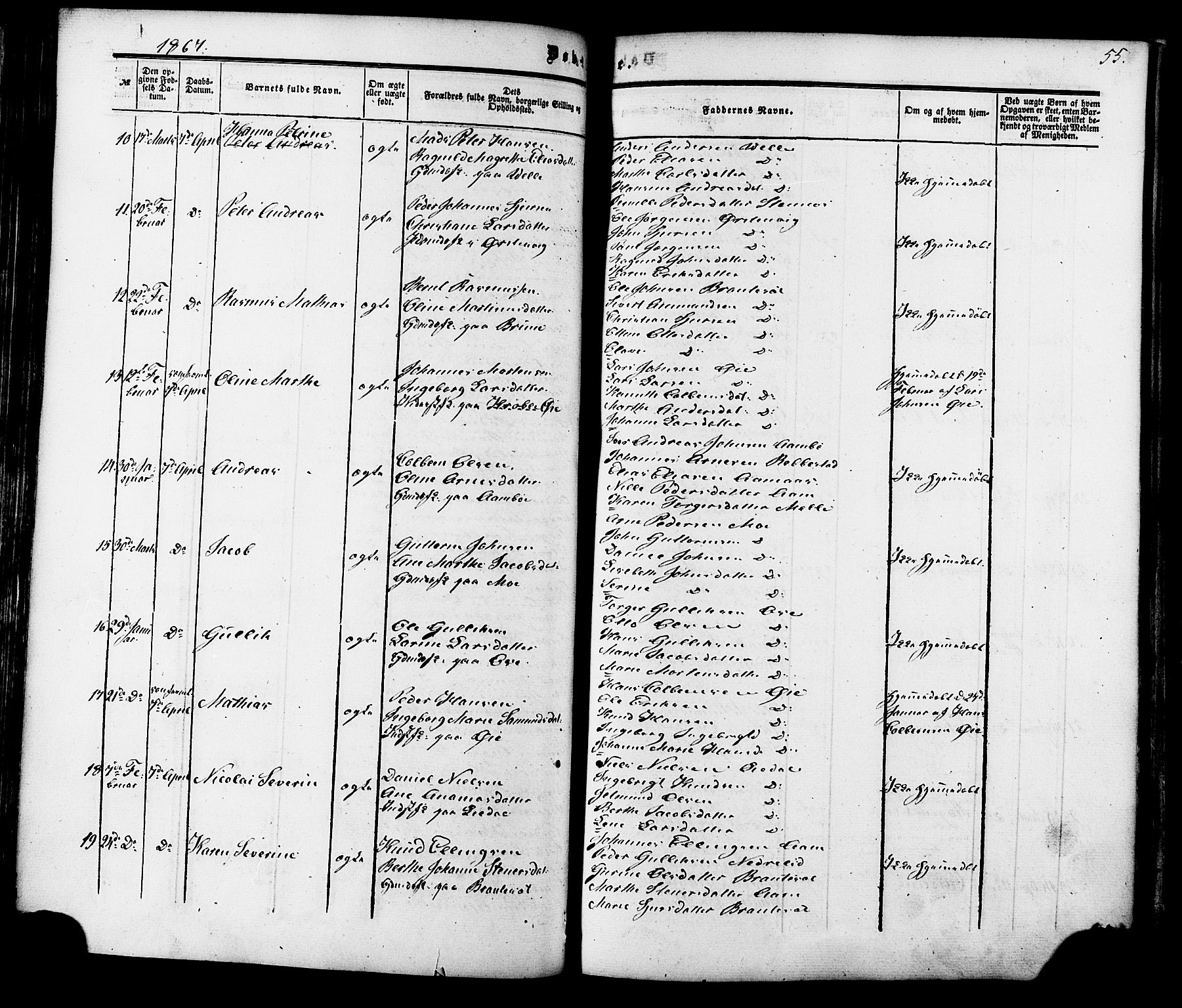 Ministerialprotokoller, klokkerbøker og fødselsregistre - Møre og Romsdal, SAT/A-1454/513/L0175: Parish register (official) no. 513A02, 1856-1877, p. 55