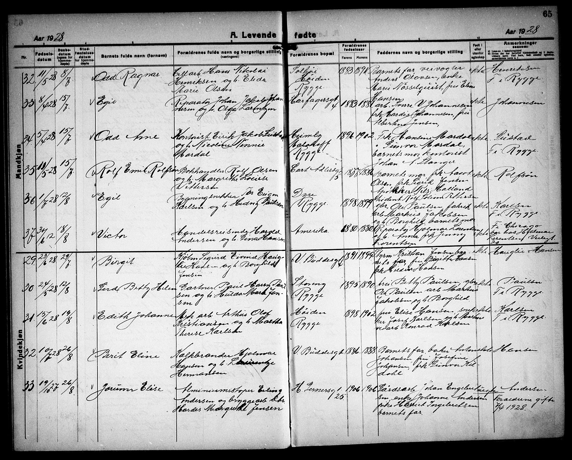 Moss prestekontor Kirkebøker, AV/SAO-A-2003/G/Ga/L0009: Parish register (copy) no. I 9, 1924-1937, p. 65